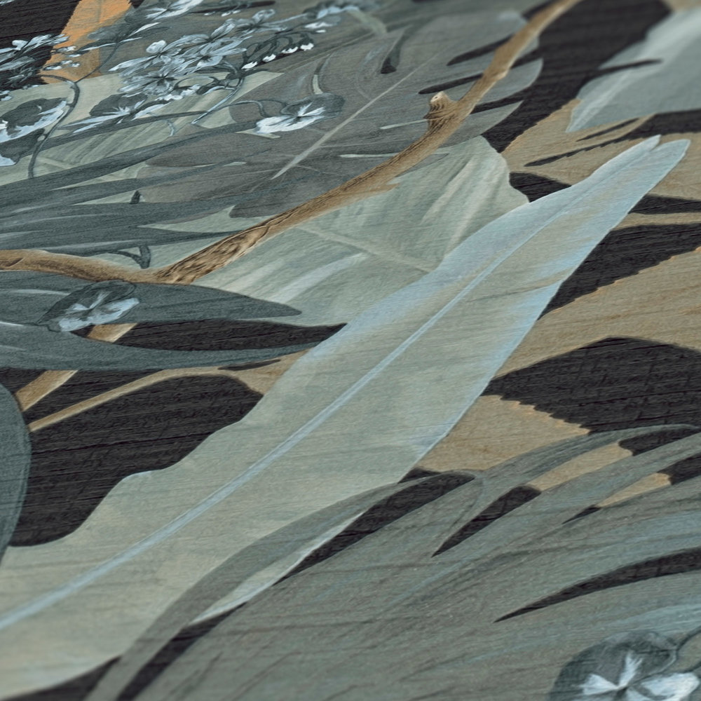             Tapete Dschungel Design mit Blättermuster – Grau, Grün
        