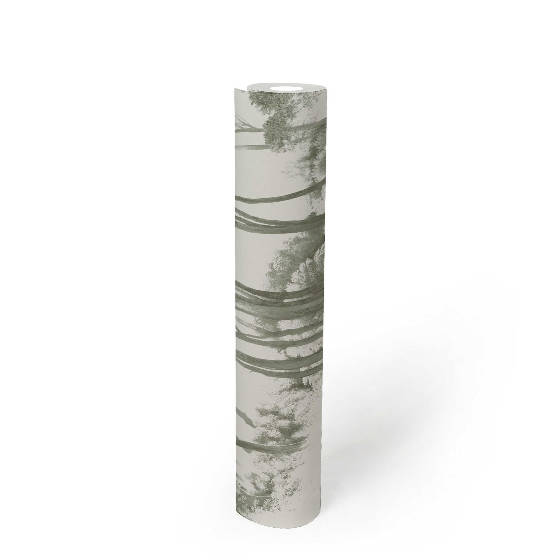             Tapete stilisierte Wald-Landschaft – Grün, Weiß
        