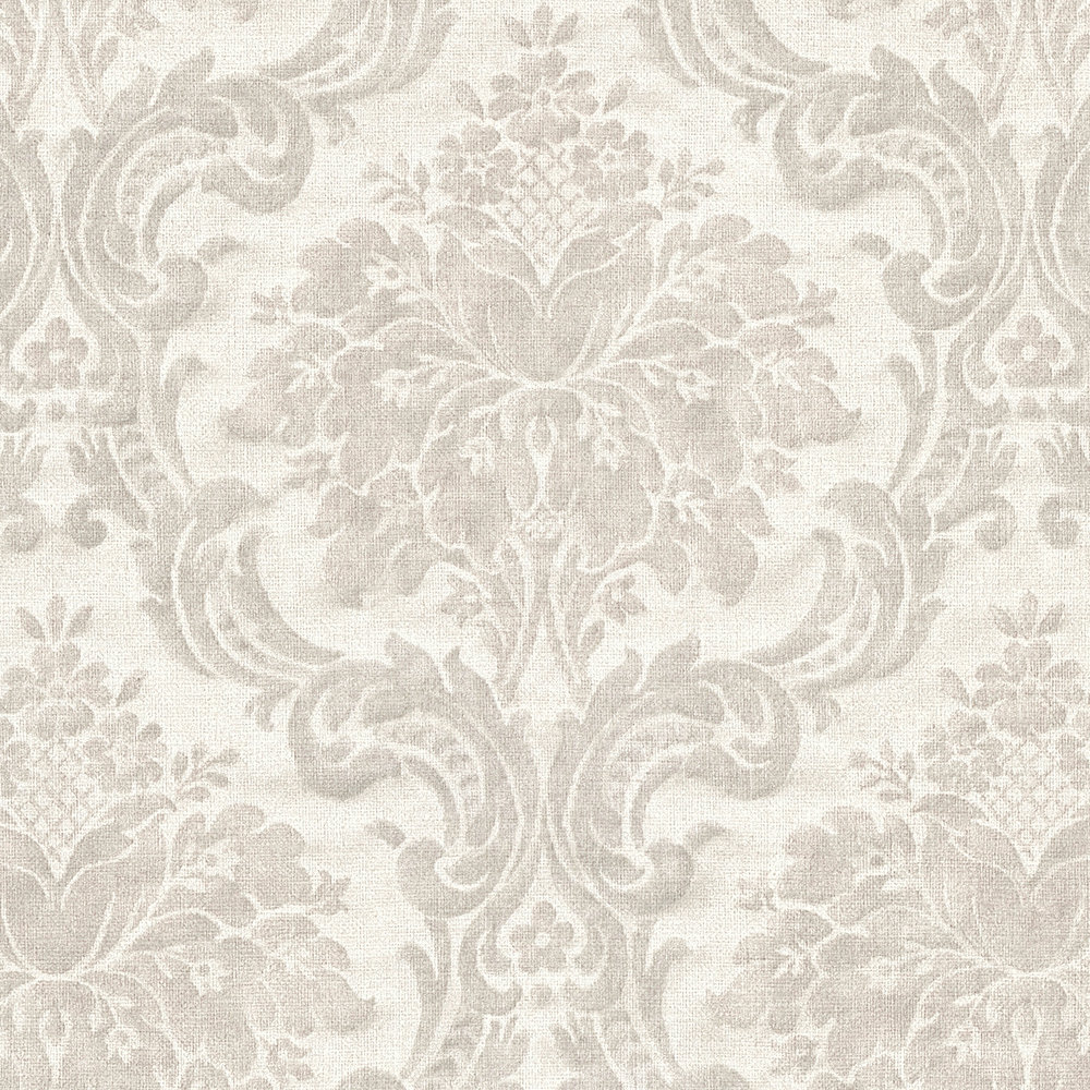             Vintage Ornament Tapete mit Blumen Dekor – Beige, Grau
        