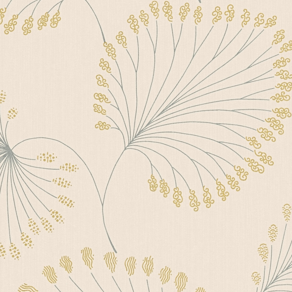             Moderne Vliestapete mit Blätter Design & Gold-Effekt – Beige
        