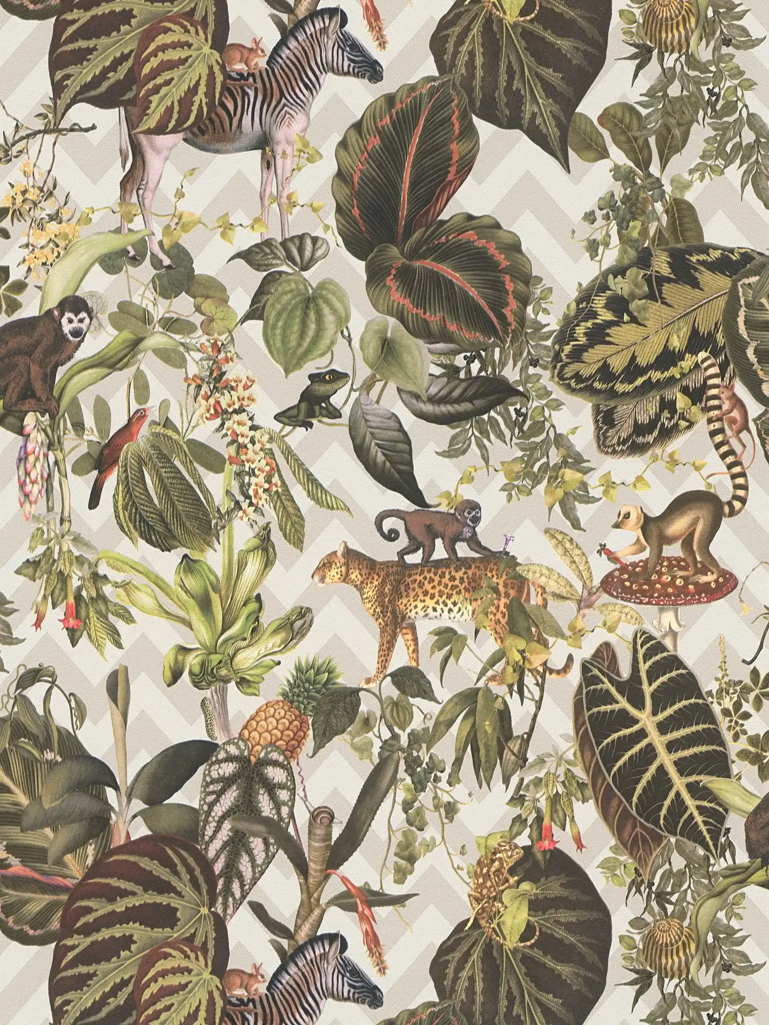 Designer Tapete MICHALSKY Dschungel Blätter & Tiere – Beige, Bunt
