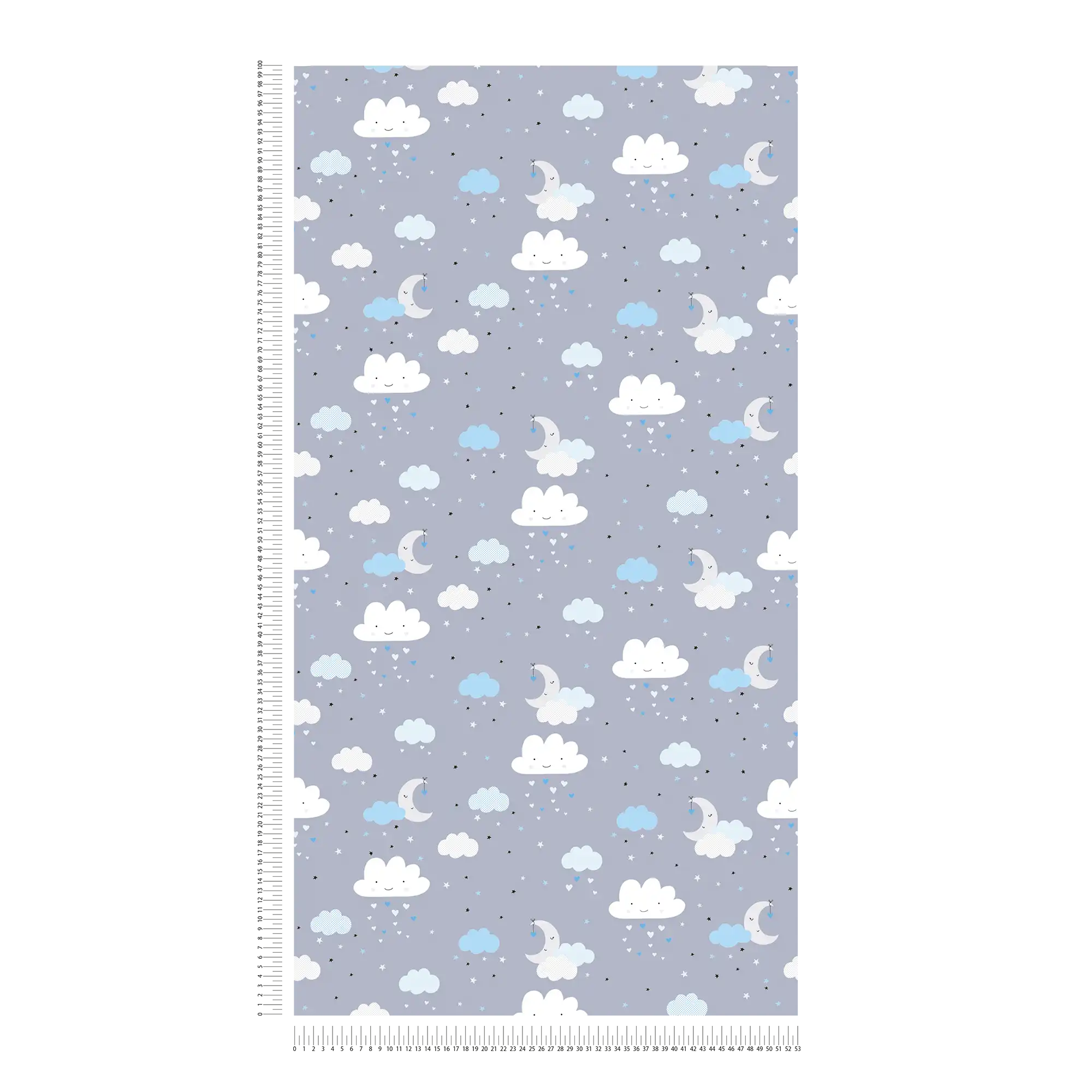             Tapete Kinderzimmer Junge Nachthimmel Wolken – Blau, Grau, Weiß
        