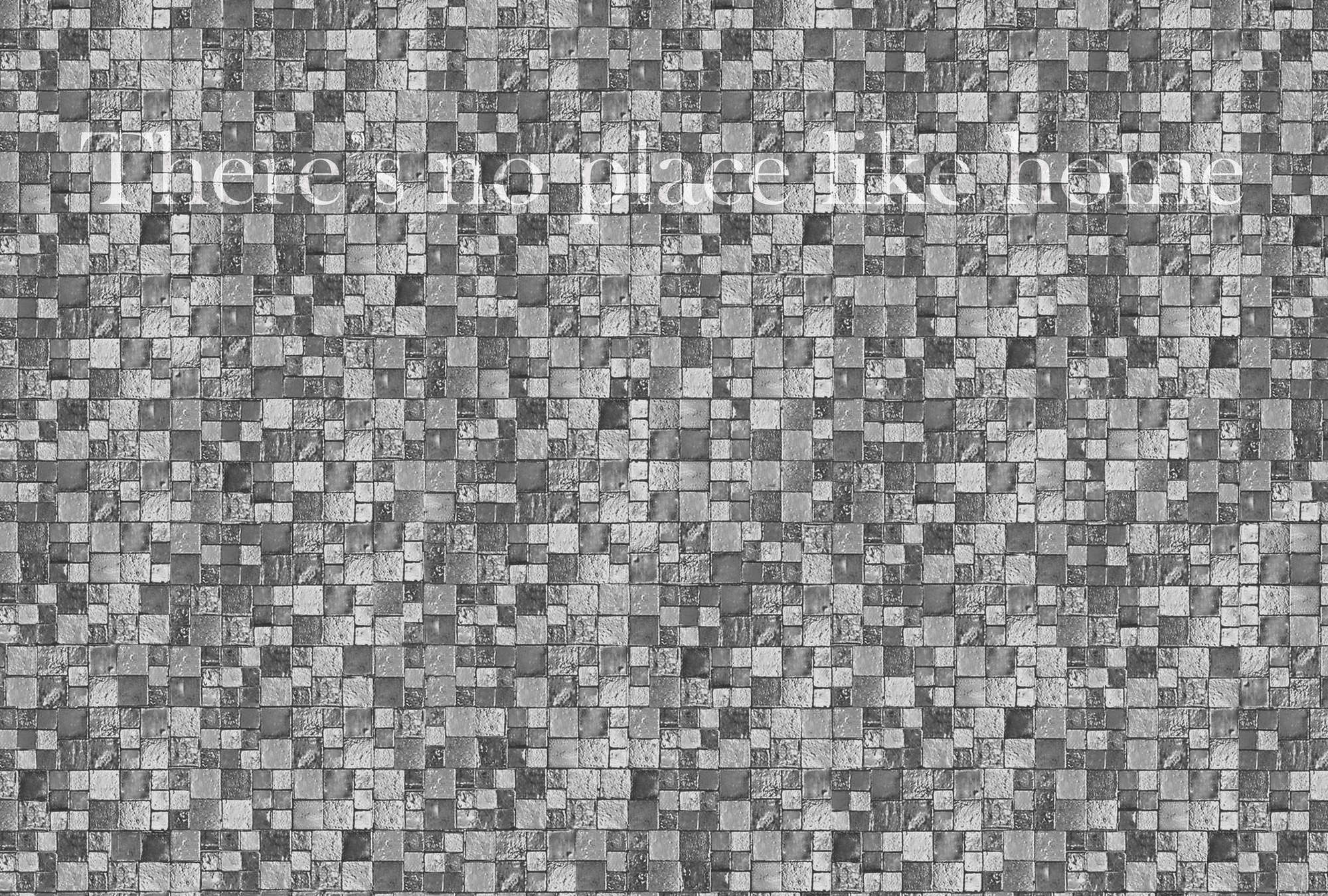             Fototapete Mosaik, graue Steinoptik & Spruch – Weiß, Grau, Schwarz
        