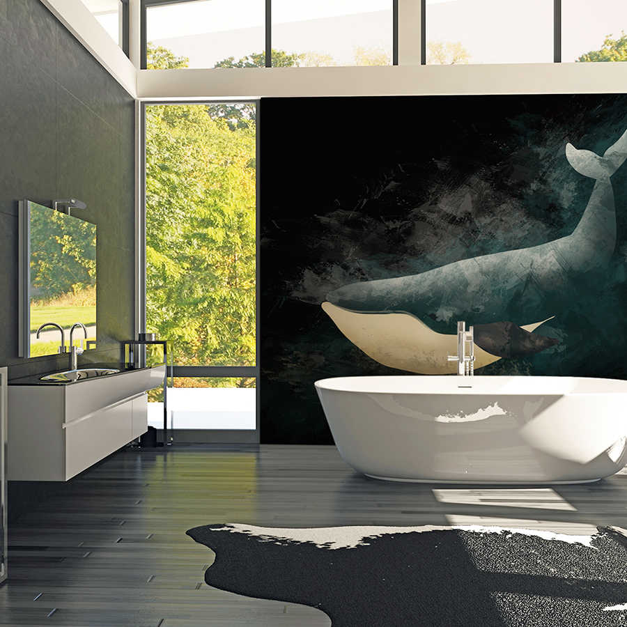 Schwarze Fototapete mit Wal im Zeichen Design
