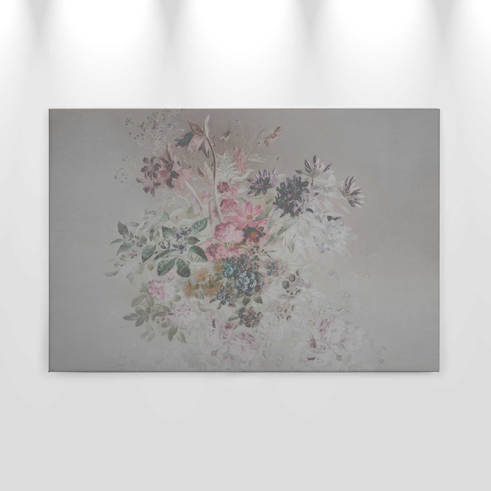             Blumen Leinwandbild mit Pastellfarben Design | rosa, grau – 0,90 m x 0,60 m
        