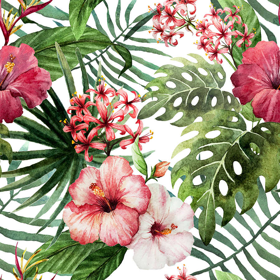 Grafik Fototapete Dschungel Blumen auf Perlmutt Glattvlies
