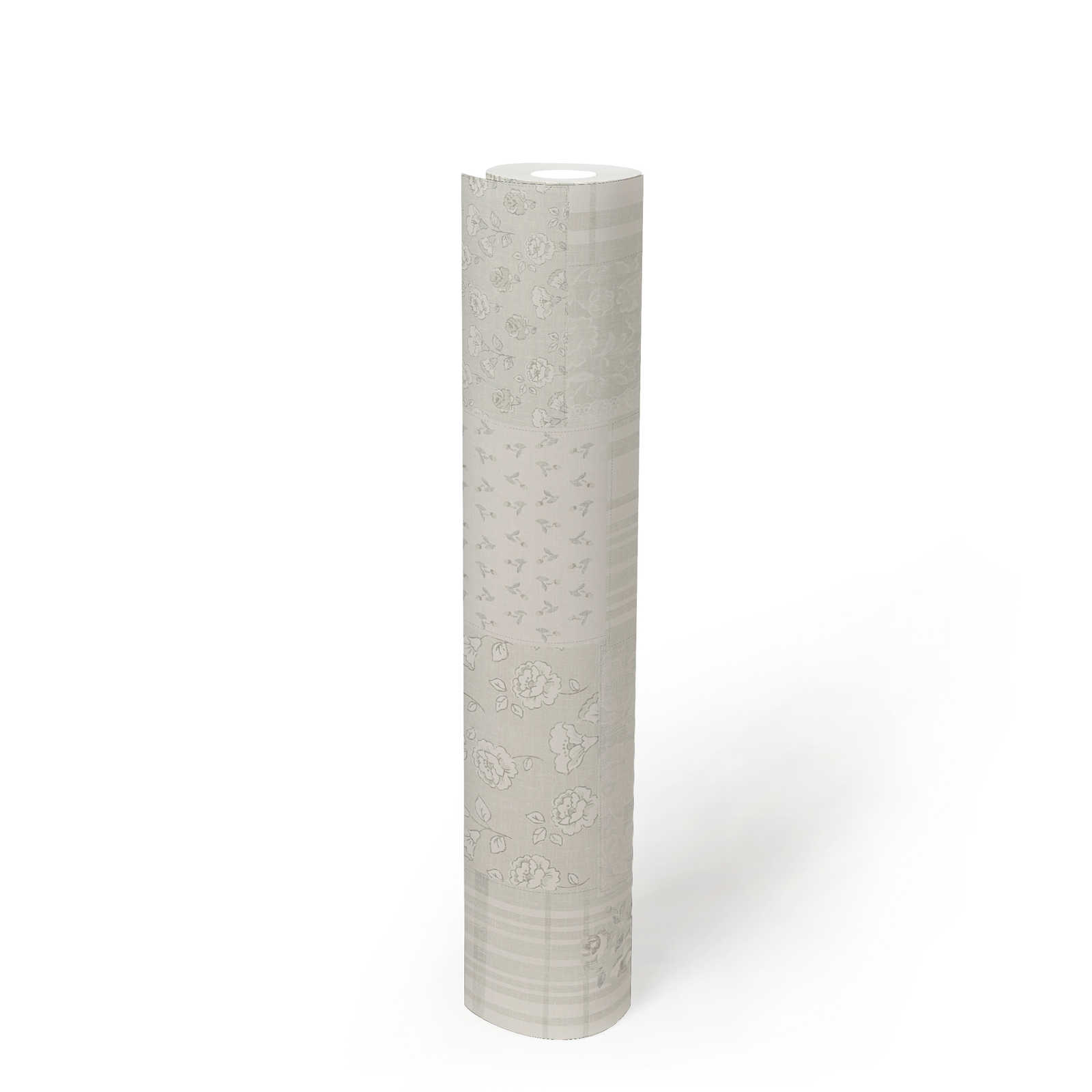             Vliestapete mit Blumenmuster Landhaus-Stil – Grau, Weiß
        