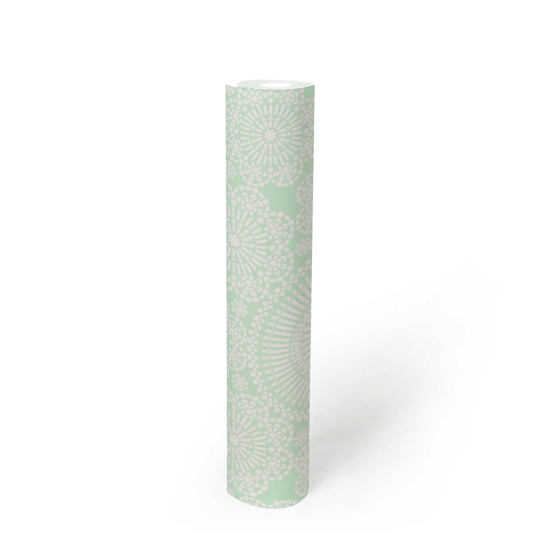             Mandala Tapete mit Blumen Design – Blau, Grün, Weiß
        