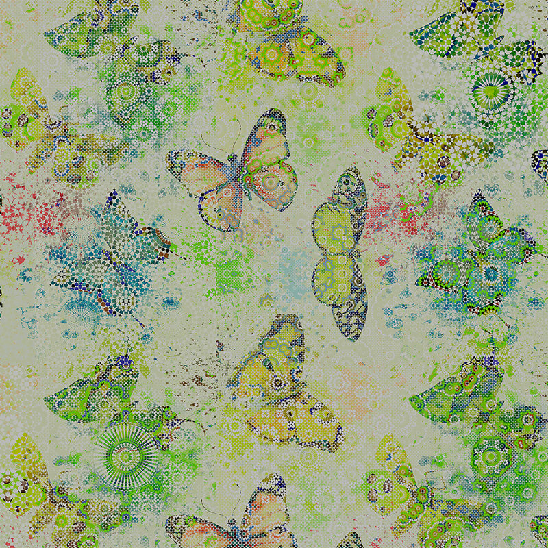         Fototapete Schmetterlinge im Mosaik Stil – Grün, Creme
    