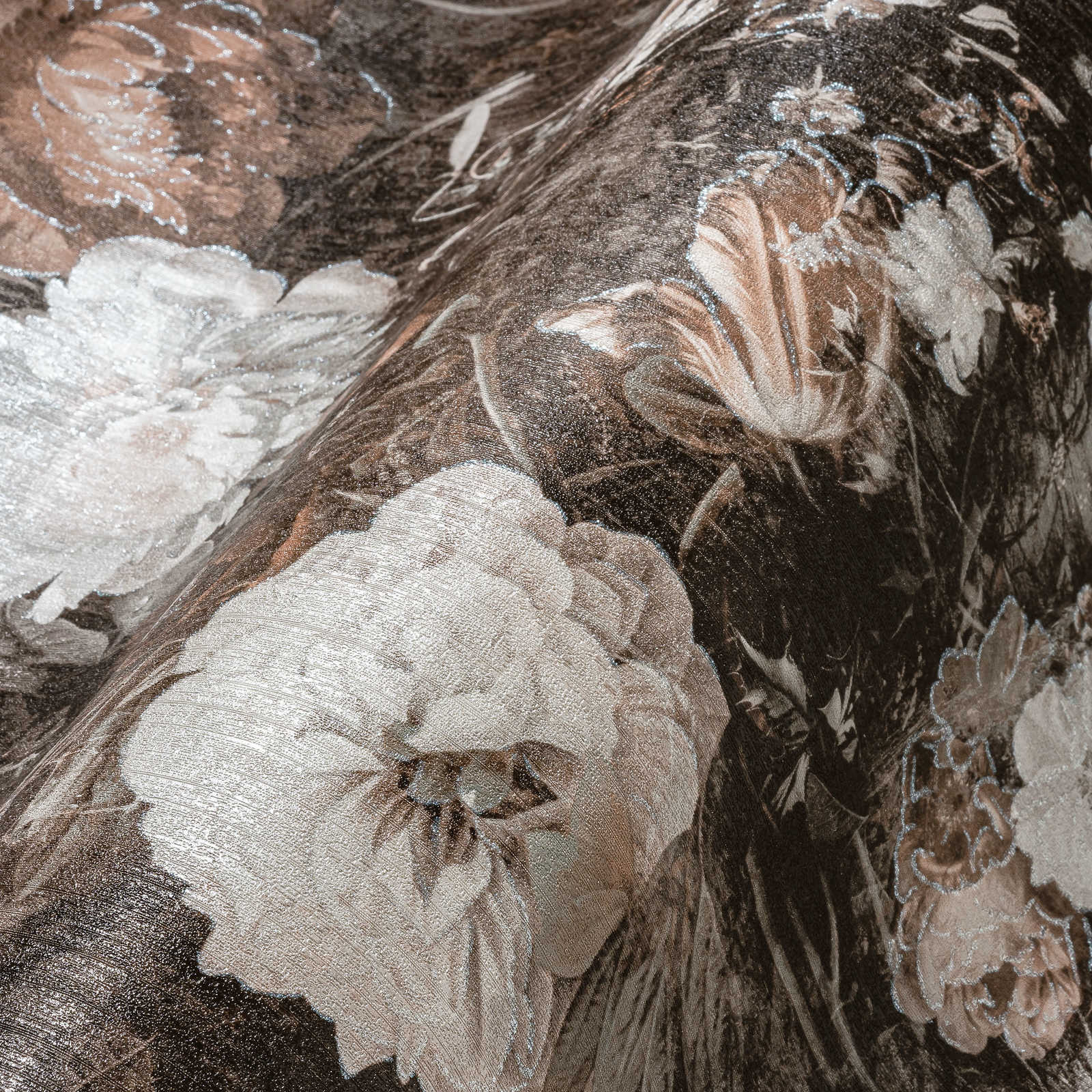             Vintage Blumentapete Klassik Rosen-Muster – Creme, Braun
        