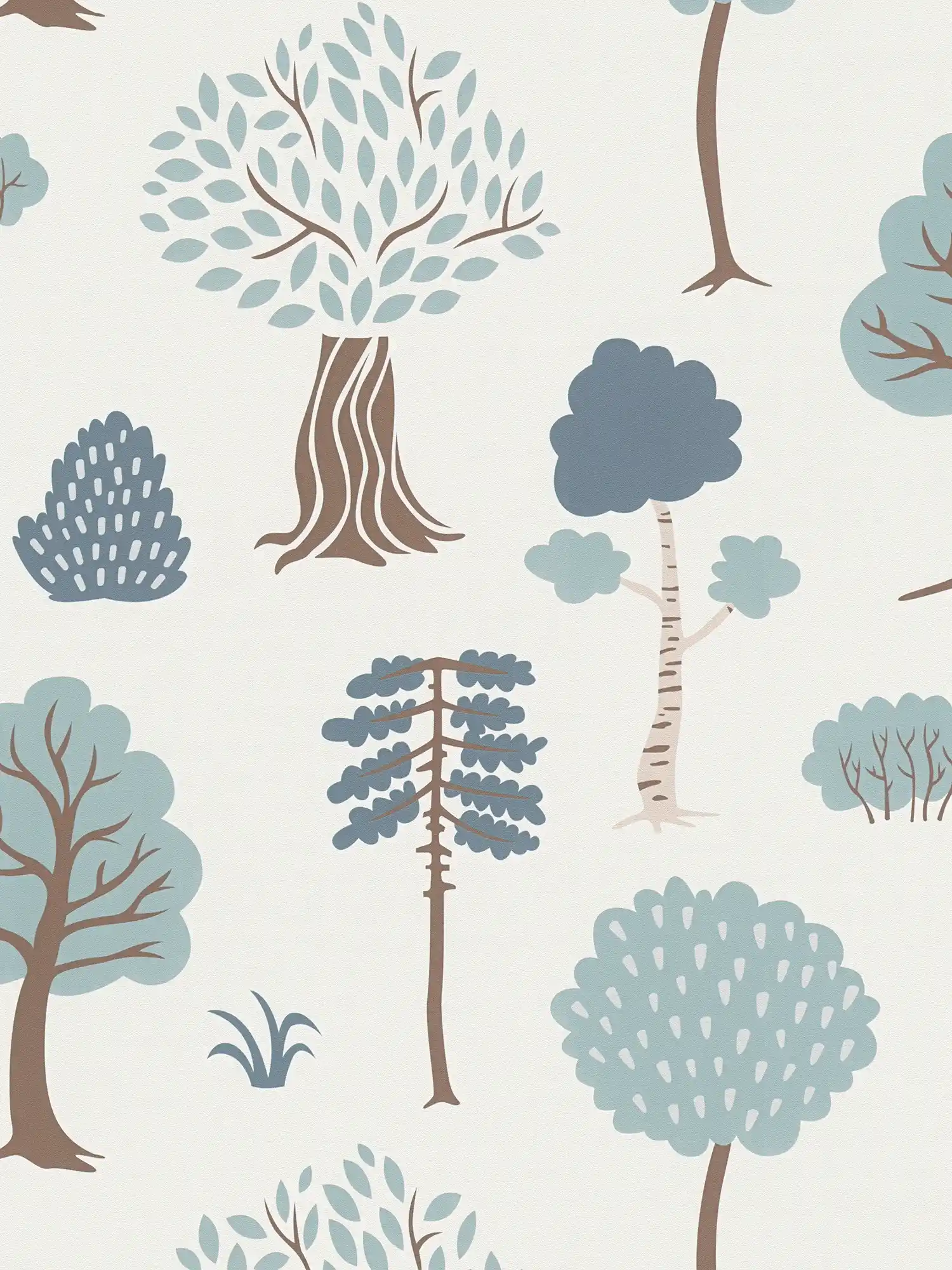 Vliestapete mit minimalen Wald-Motiv mit Bäumen – Creme, Grün, Braun
