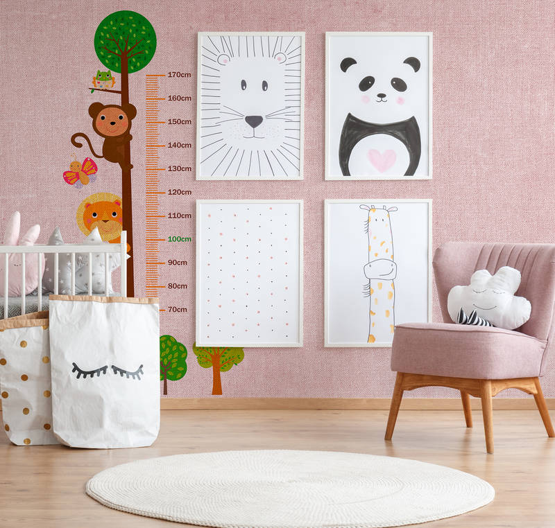             Kinderzimmer Fototapete mit Messlatte – Rosa, Bunt
        