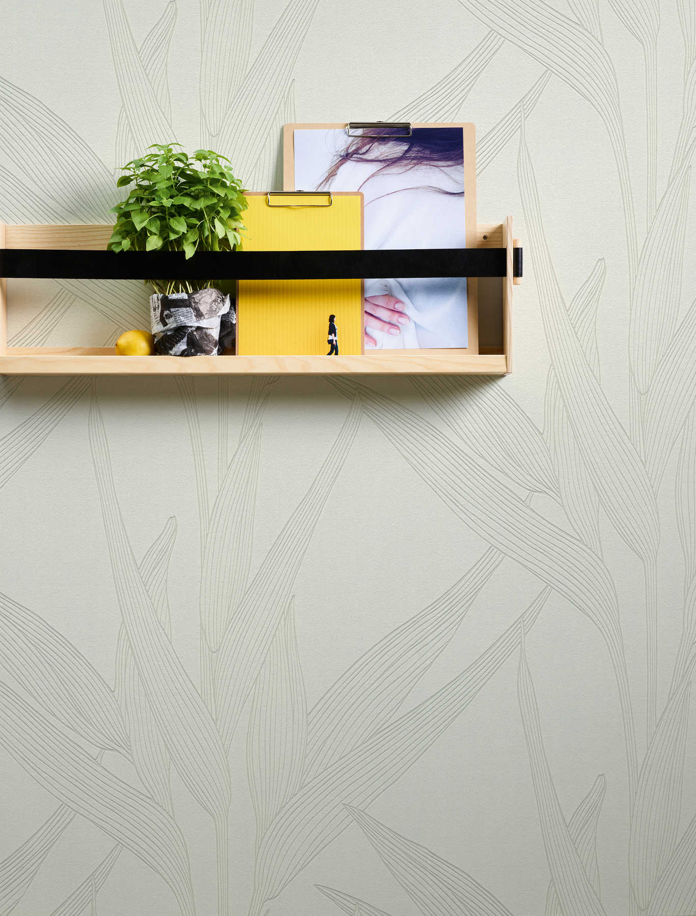             Strukturtapete mit Blätter Design – Beige, Weiß
        
