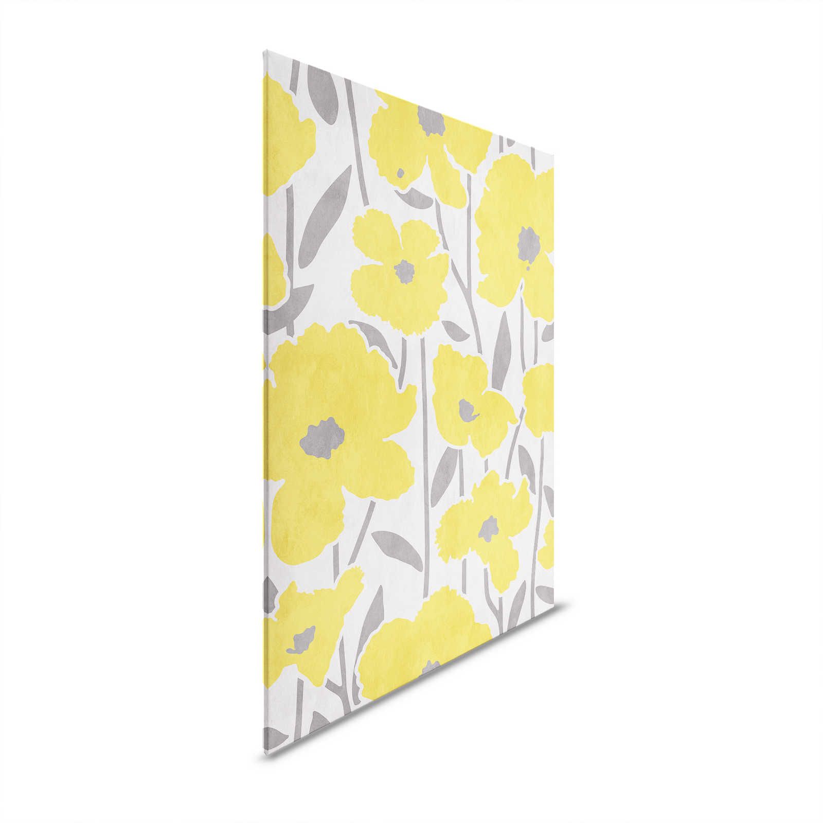 Flower Market 4 - Blumen Leinwandbild Gelb & Grau mit Putzoptik Effekt – 0,60 m x 0,80 m
