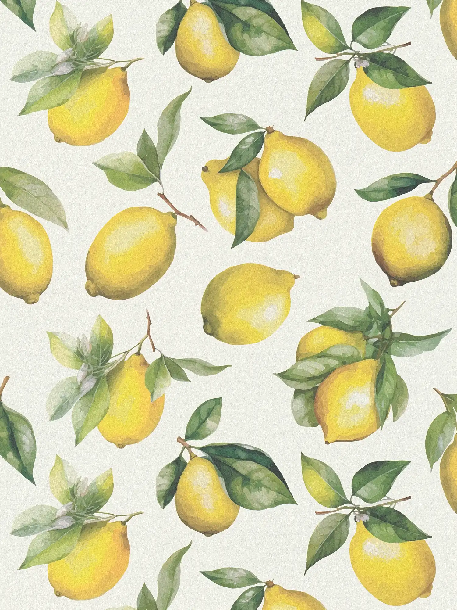         Vliestapete mit gemaltem Zitronen Motiv – weiß, gelb, grün
    