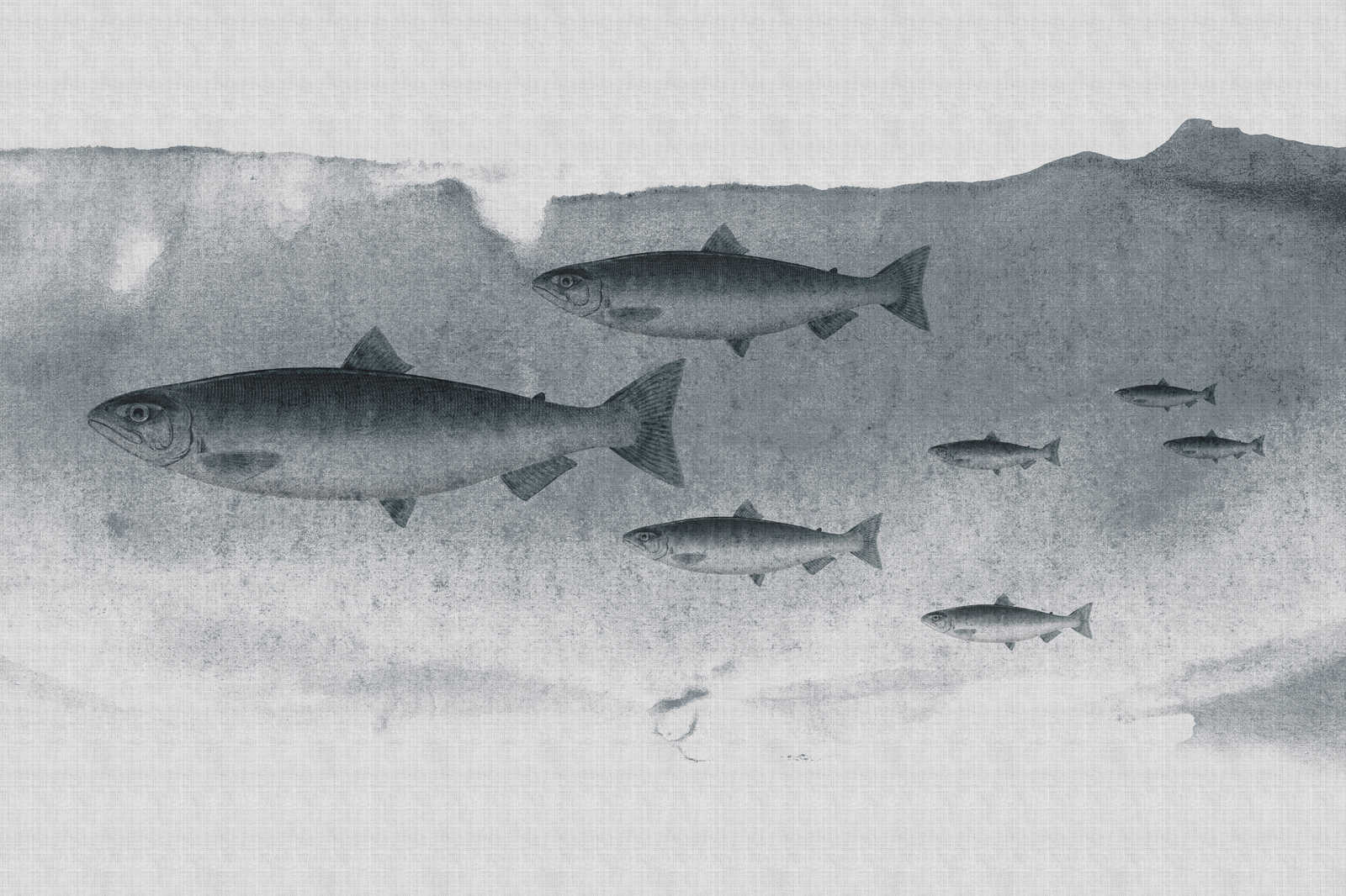             Into the blue 3 - Fisch Aquarell in Grau als Leinwandbild in naturleinen Struktur – 0,90 m x 0,60 m
        