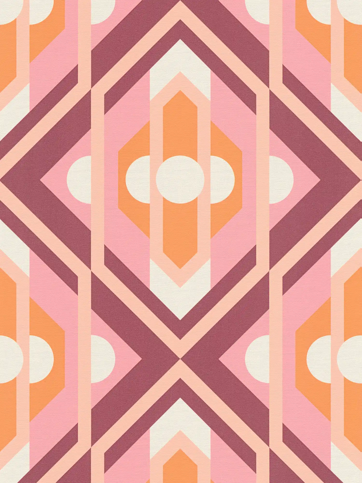         Vliestapete mit geometrischen Ornamenten im Retro Stil – Orange, Rosa, Weiß
    