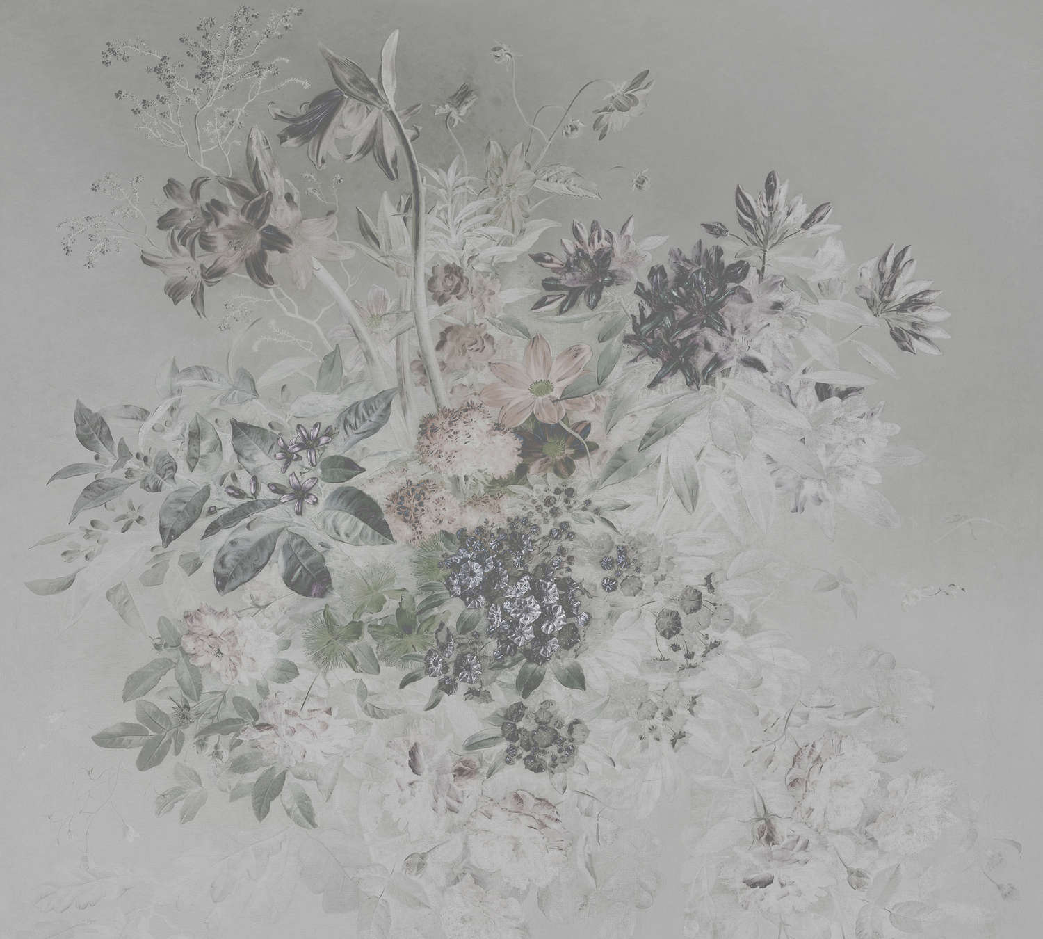             Fototapete romantisches Blumen Design – Grau, Weiß
        