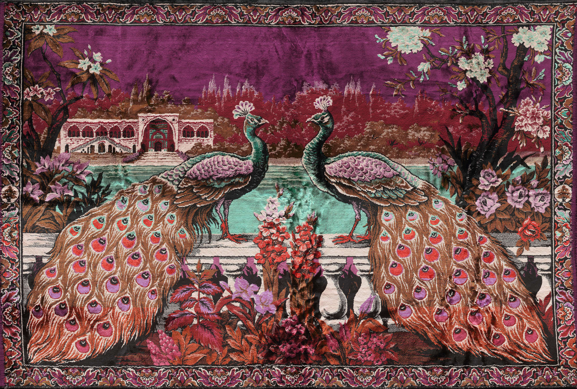             Fototapete Indien Dekor, exotischer Pfau – Violett, Blau, Rosa
        