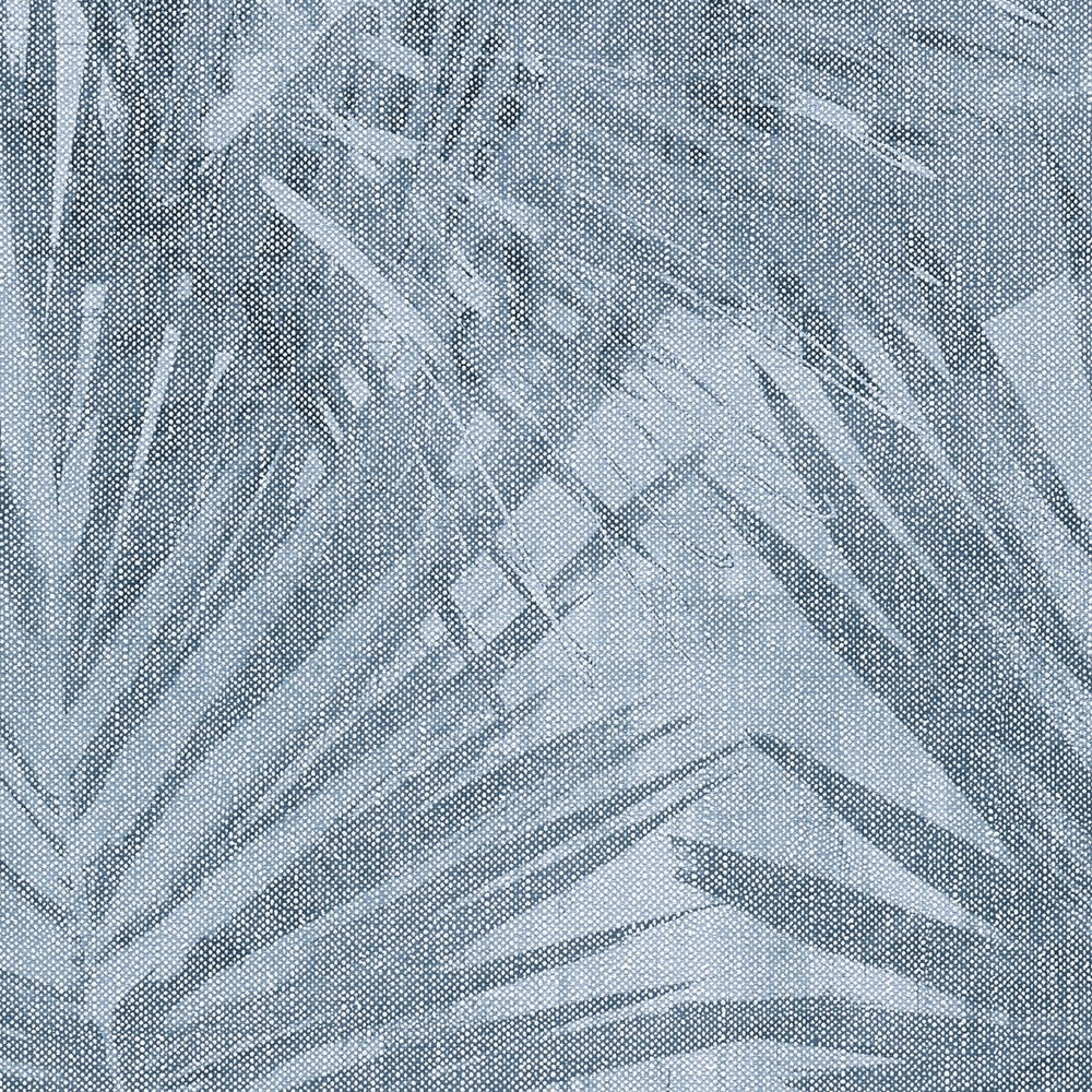             Leinenoptik Vliestapete mit natürlichem Blättermuster – Blau
        