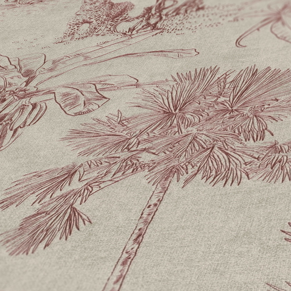             Tapete Dschungel Muster Palmen im Kolonial Stil – Braun, Rot
        