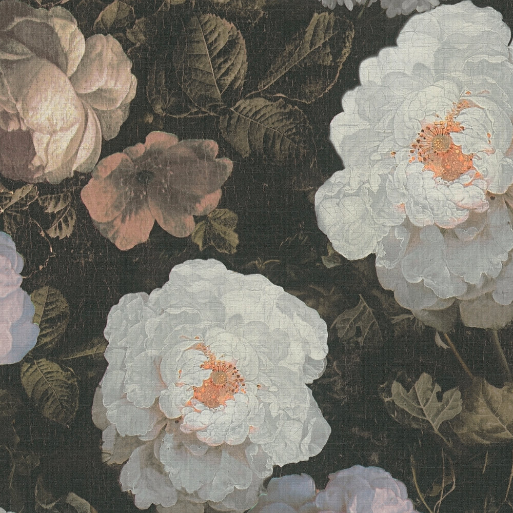             Rosen-Tapete mit Blütenmuster – Rosa, Grün, Weiß
        