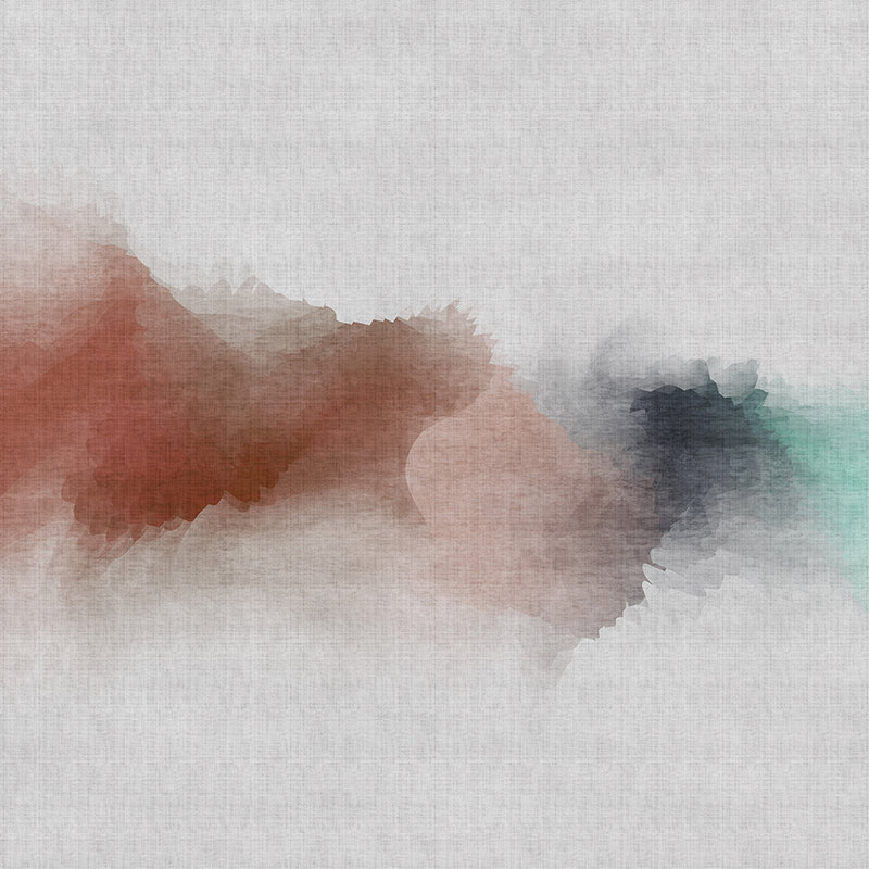 Daydream 2 - Fototapete in naturleinen Struktur mit Farbfleck im Aquarell Stil – Grau, Rot | Struktur Vlies
