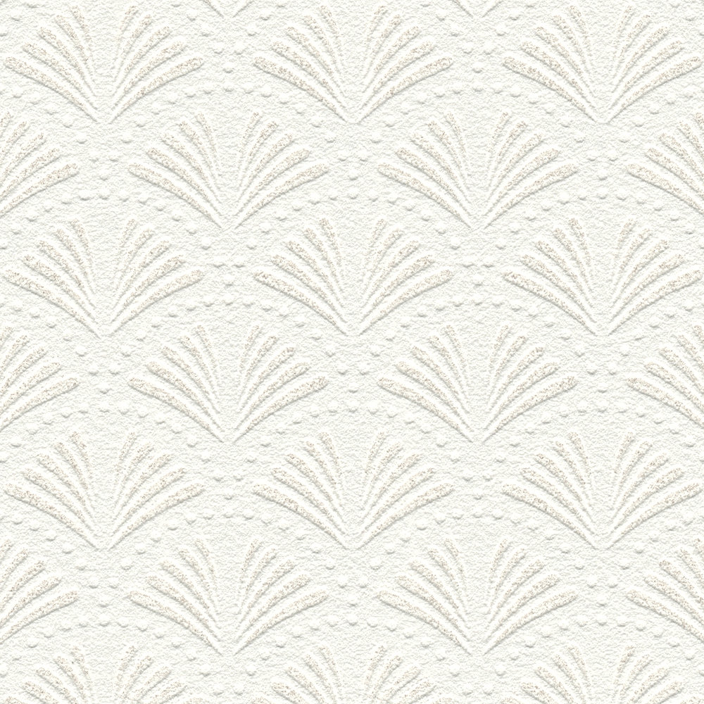             Weiße Dekor Tapete mit Retro Muster & Metallic Glitzer Effekt
        