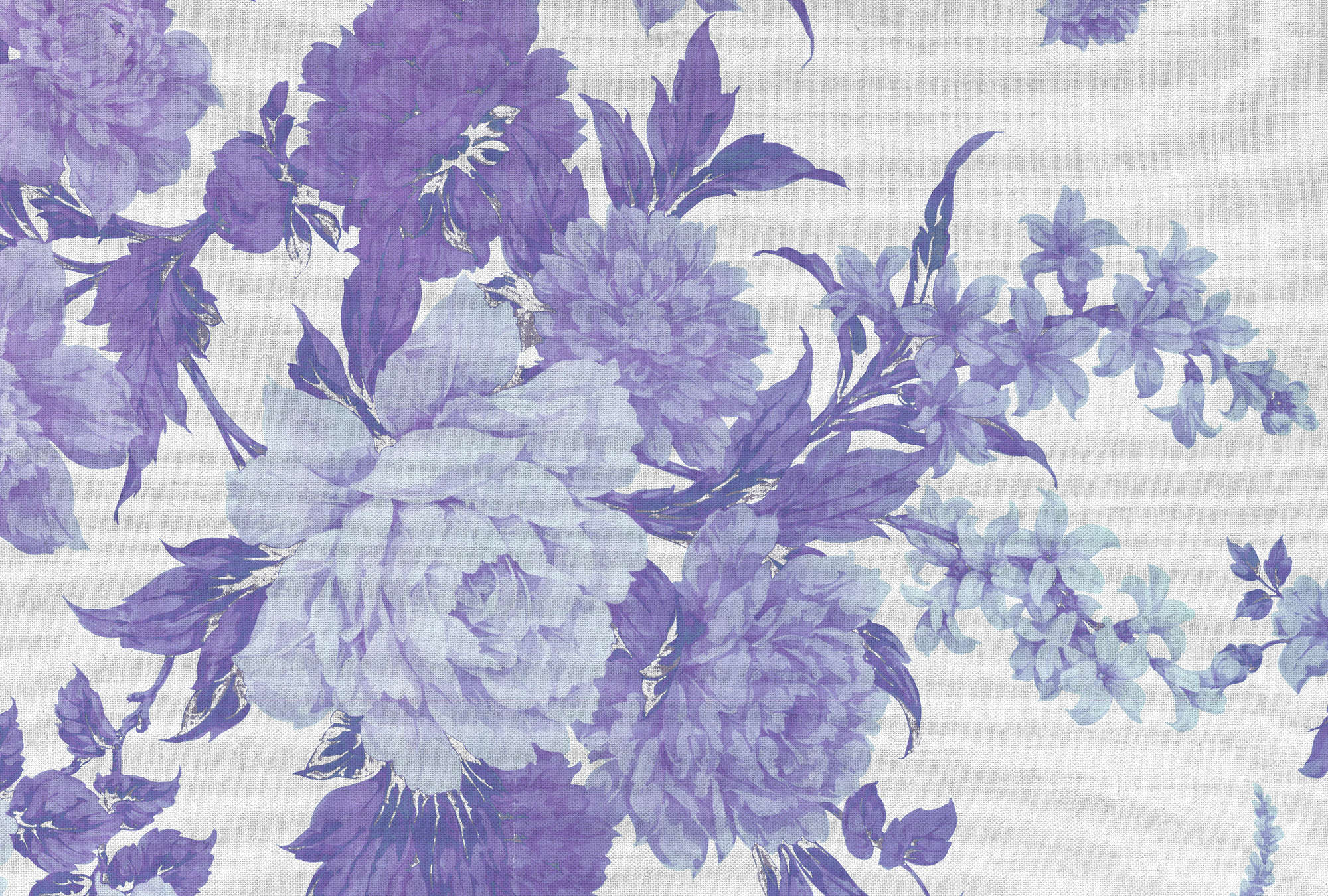             Fototapete Rosen, Blumenornament & Textil Look – Violett, Blau, Weiß
        