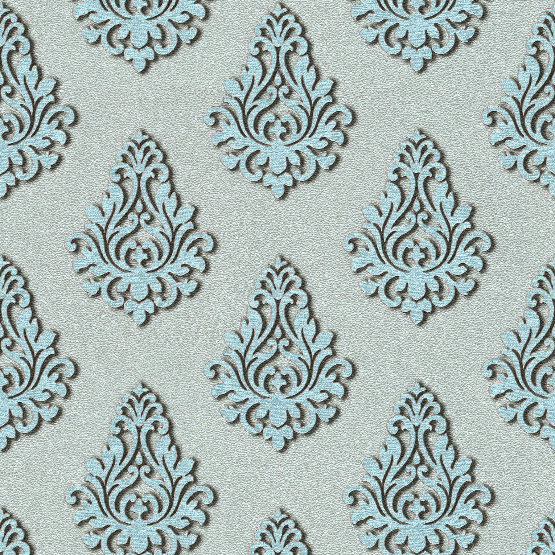 Metallic Tapete Ornamenten & Struktureffekt – Blau, Silber
