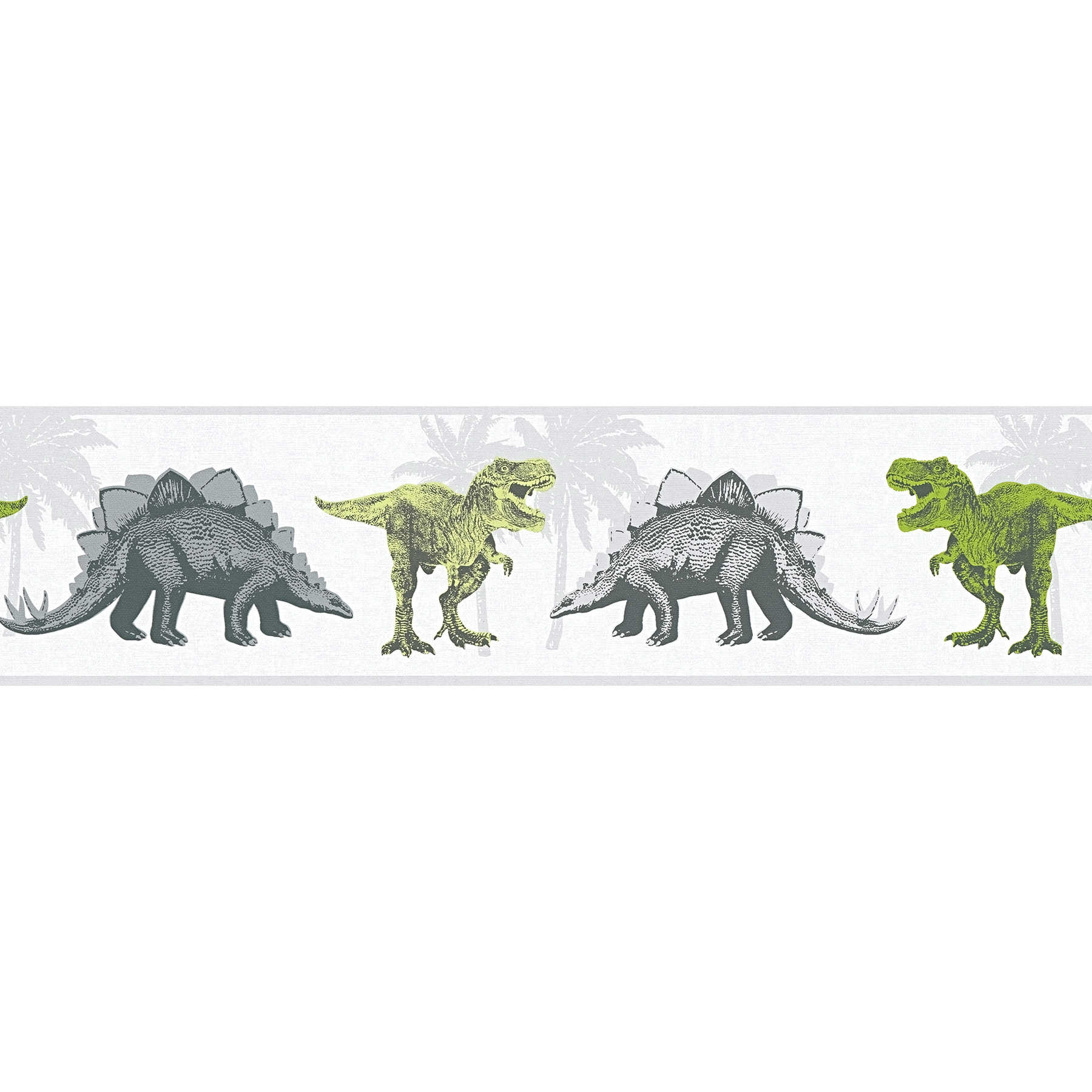         Kinderzimmer Tapetenbordüre mit Dinosaurier – Grün, Weiß
    
