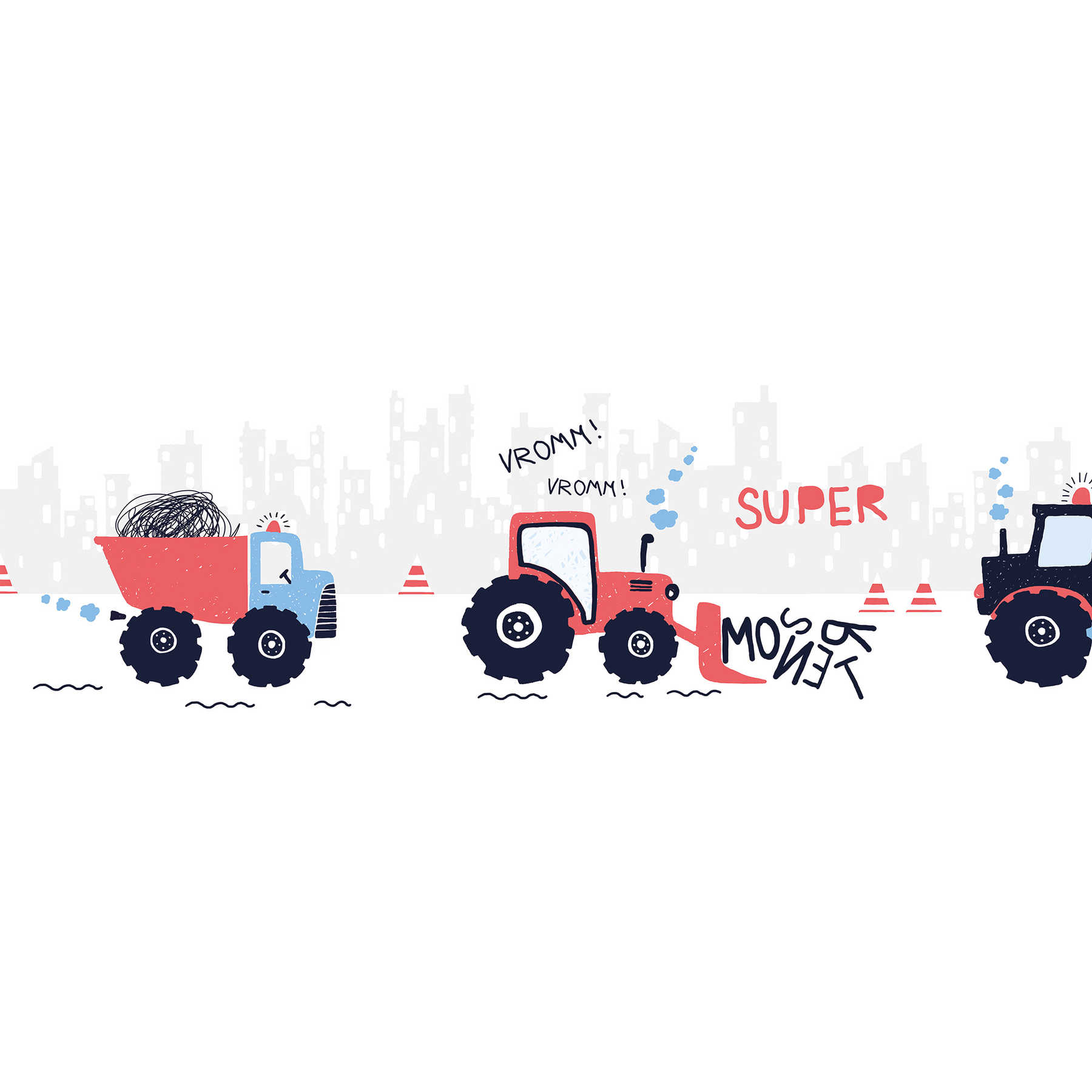         Tapete für Jungs, selbstklebende Borte "Traktorarbeiten" – Rot, Blau, Grau
    