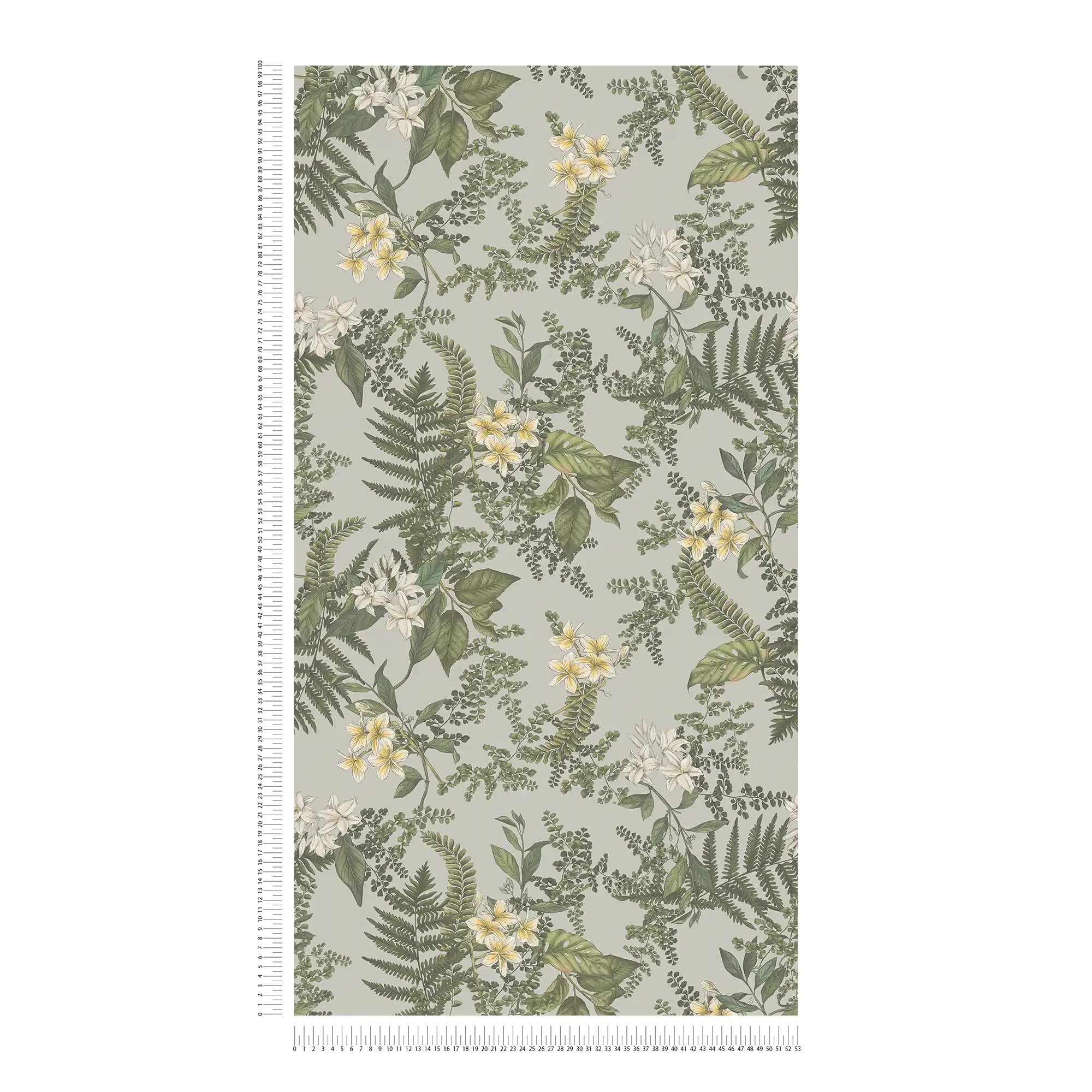             Moderne Tapete im floralen Stil mit Blüten & Gräsern strukturiert matt – Grau, Dunkelgrün, Weiß
        