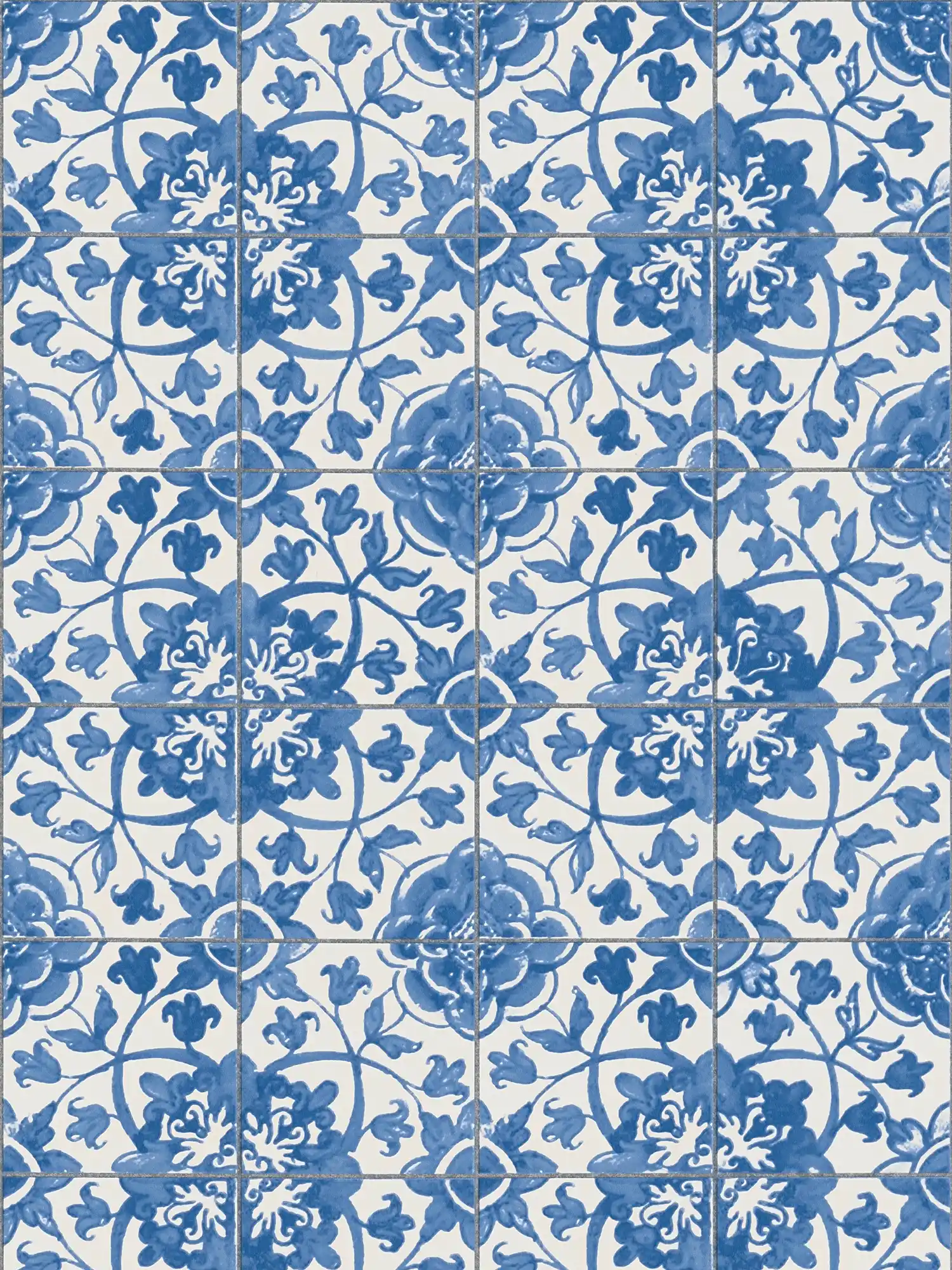 Selbstklebende Tapete | Fliesenoptik im Vintage Stil – Blau, Weiß
