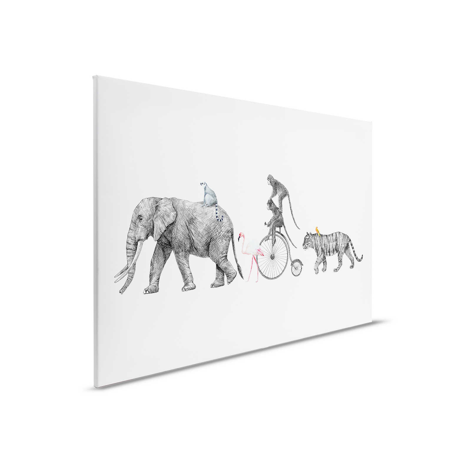         Leinwandbild Kinderzimmermotiv mit Tieren in einer Reihe – 0,90 m x 0,60 m
    