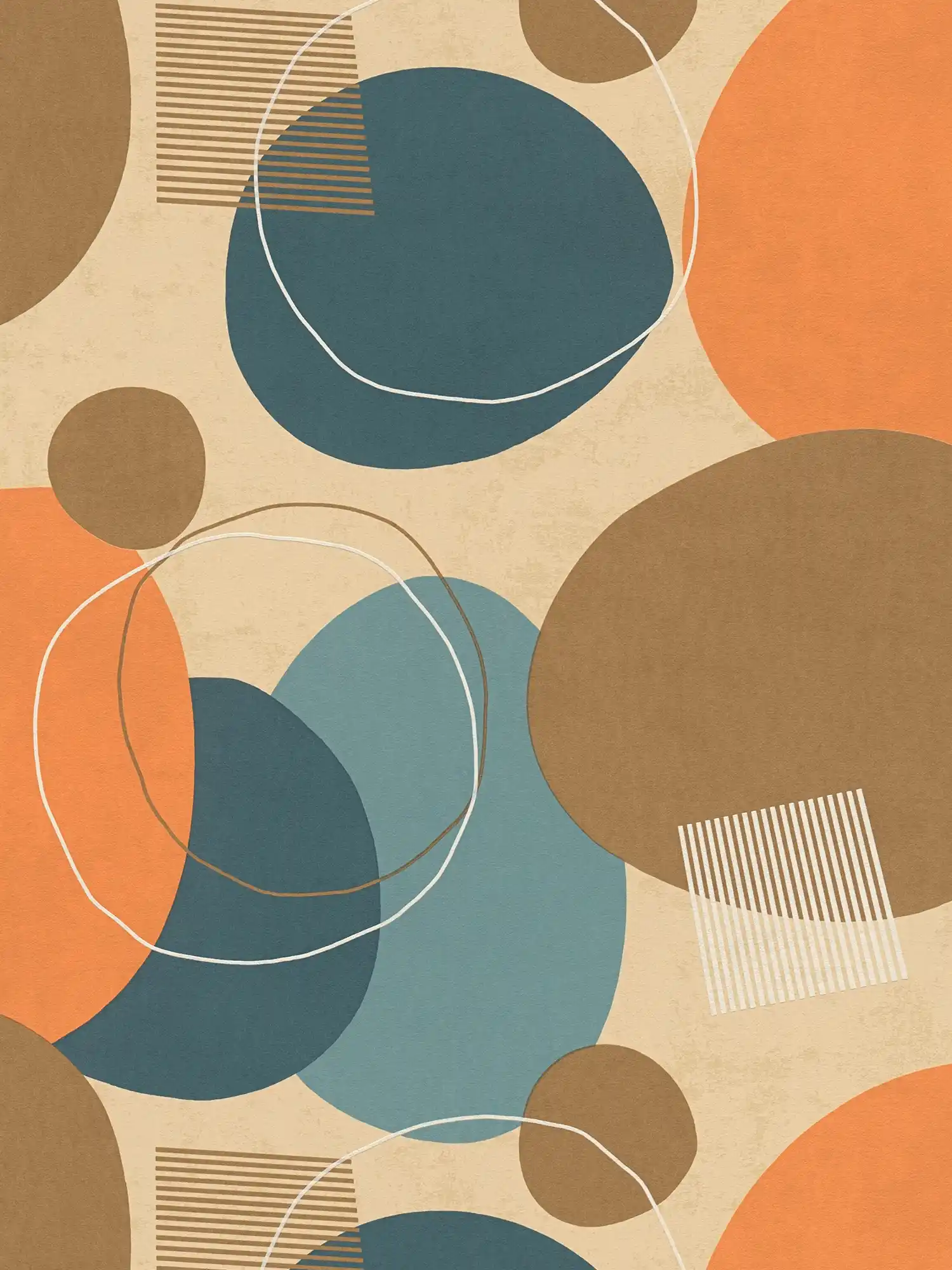 Retro Tapete Mid Century Modern Muster – Orange, Braun, Blau
