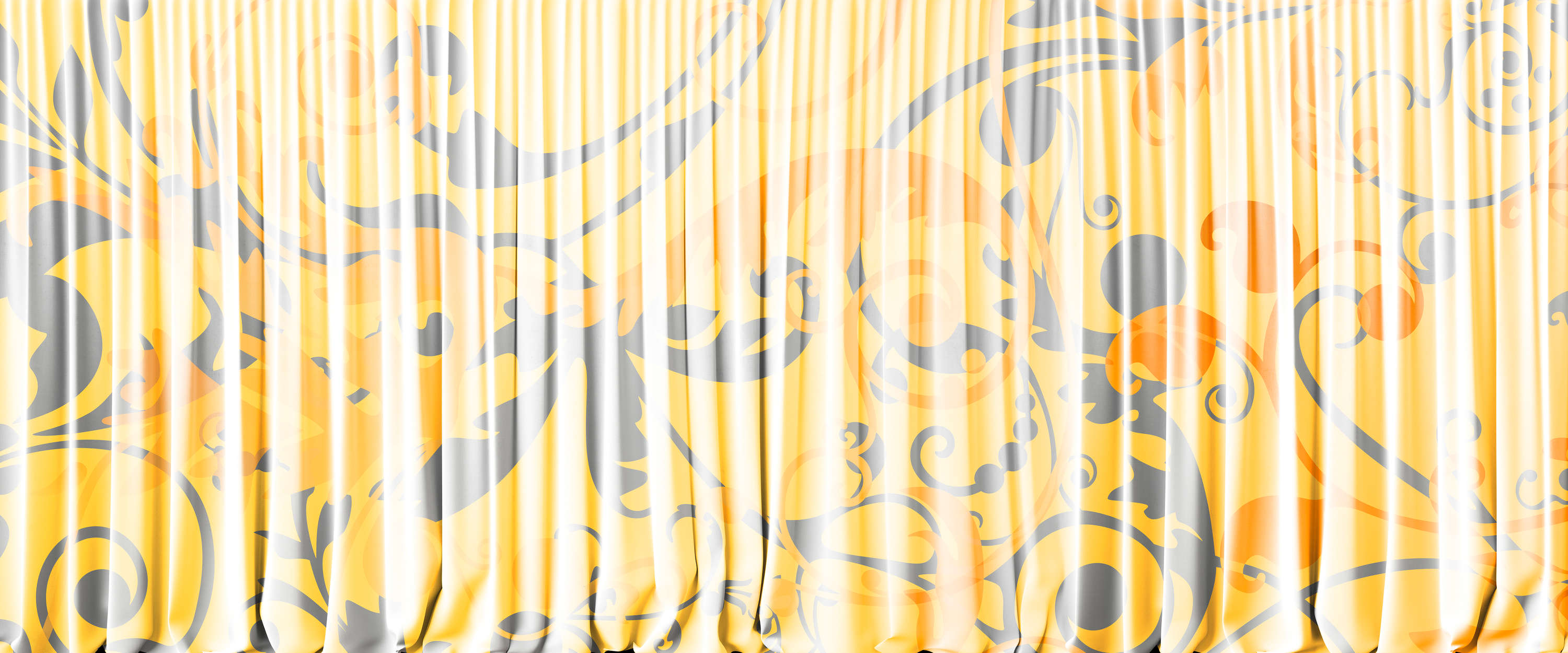             Ornament-Fototapete Vorhang mit Textil-Look – Gelb, Weiß, Orange
        