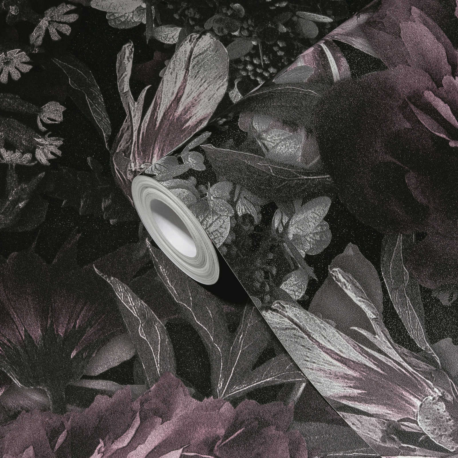             Rosen Tapete Blüten im Gemälde Stil – Grau, Rosa, Grün
        