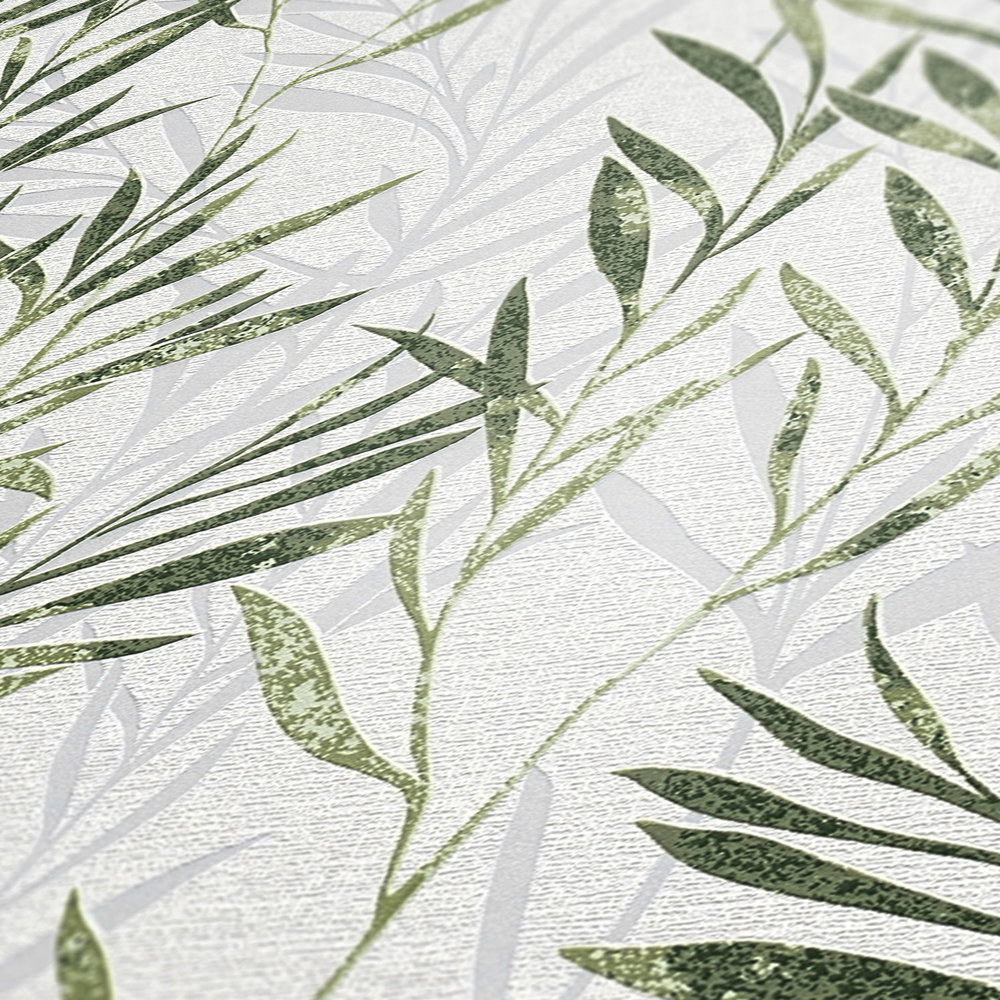             Vliestapete Blätter Design & Rankenmuster – Grün, Weiß
        