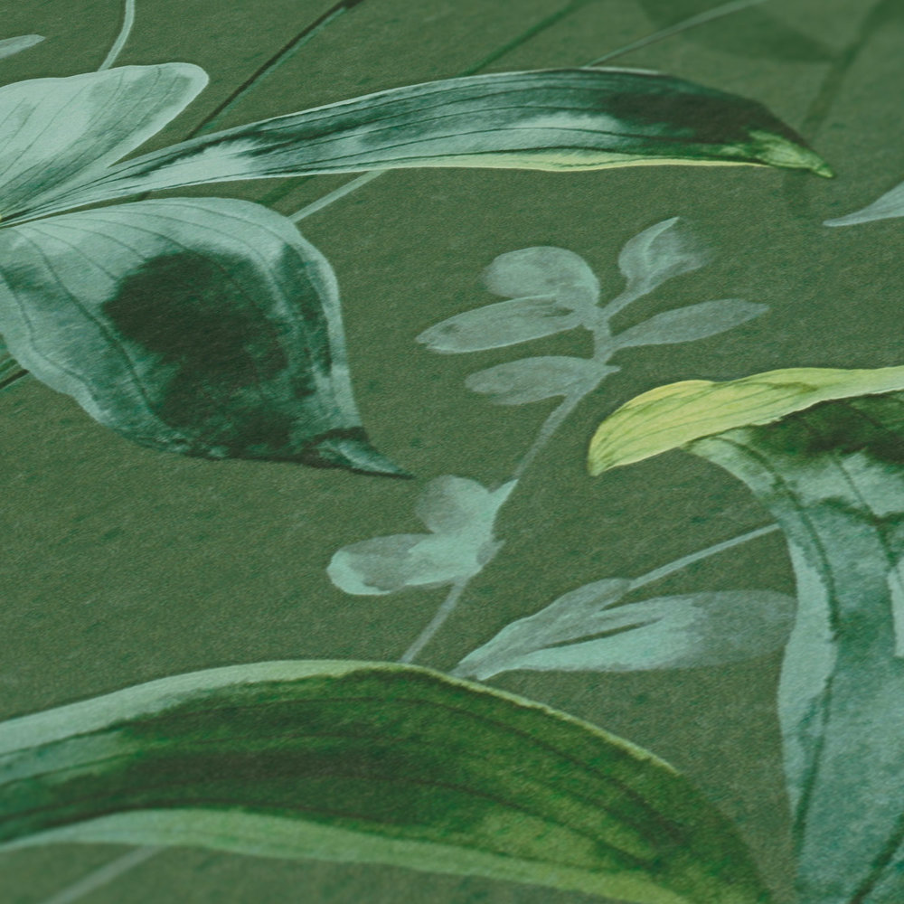             Vliestapete Grün Blätter Muster im Aquarell Stil – Grün
        
