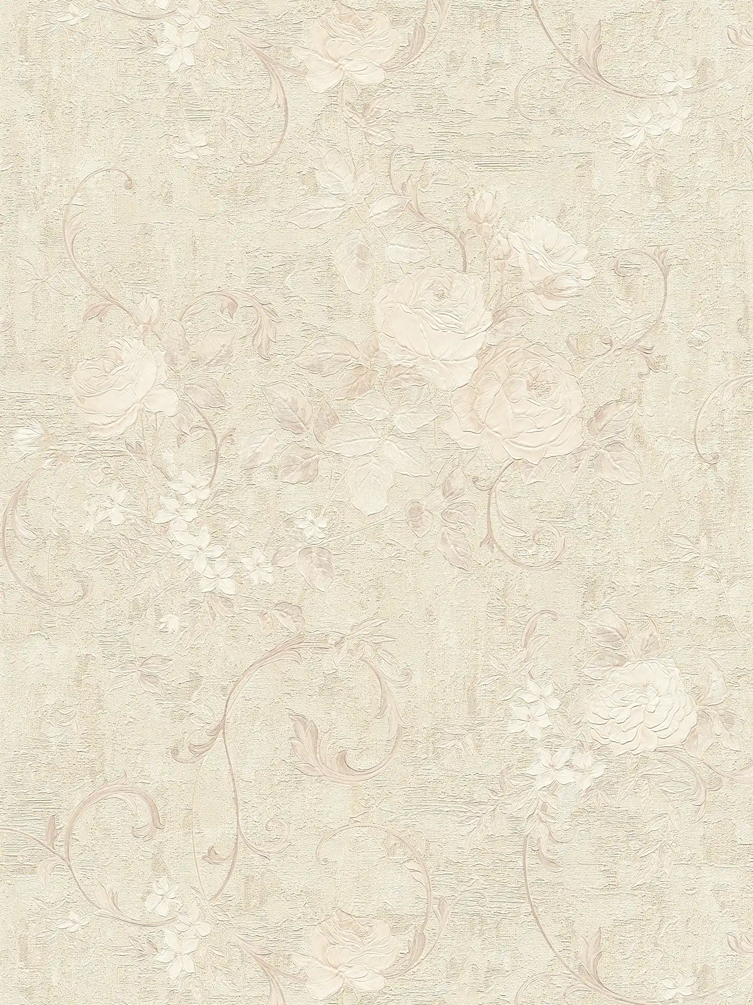         Tapete Rosen-Muster & Blätterranken – Beige, Creme, Grau
    
