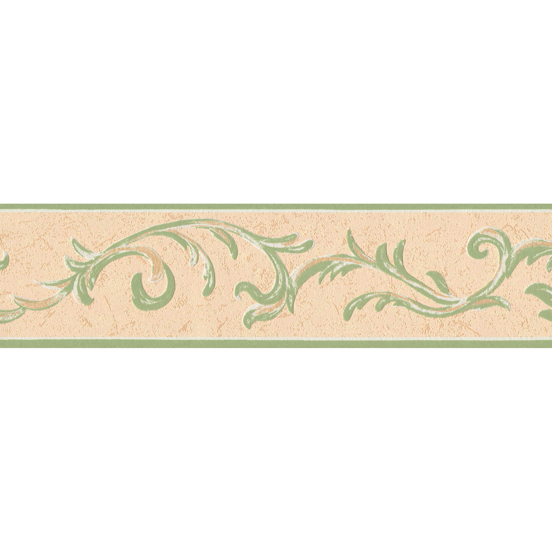         Tapetenbordüre mit floraler Ornament & Putzoptik – Beige, Grün
    