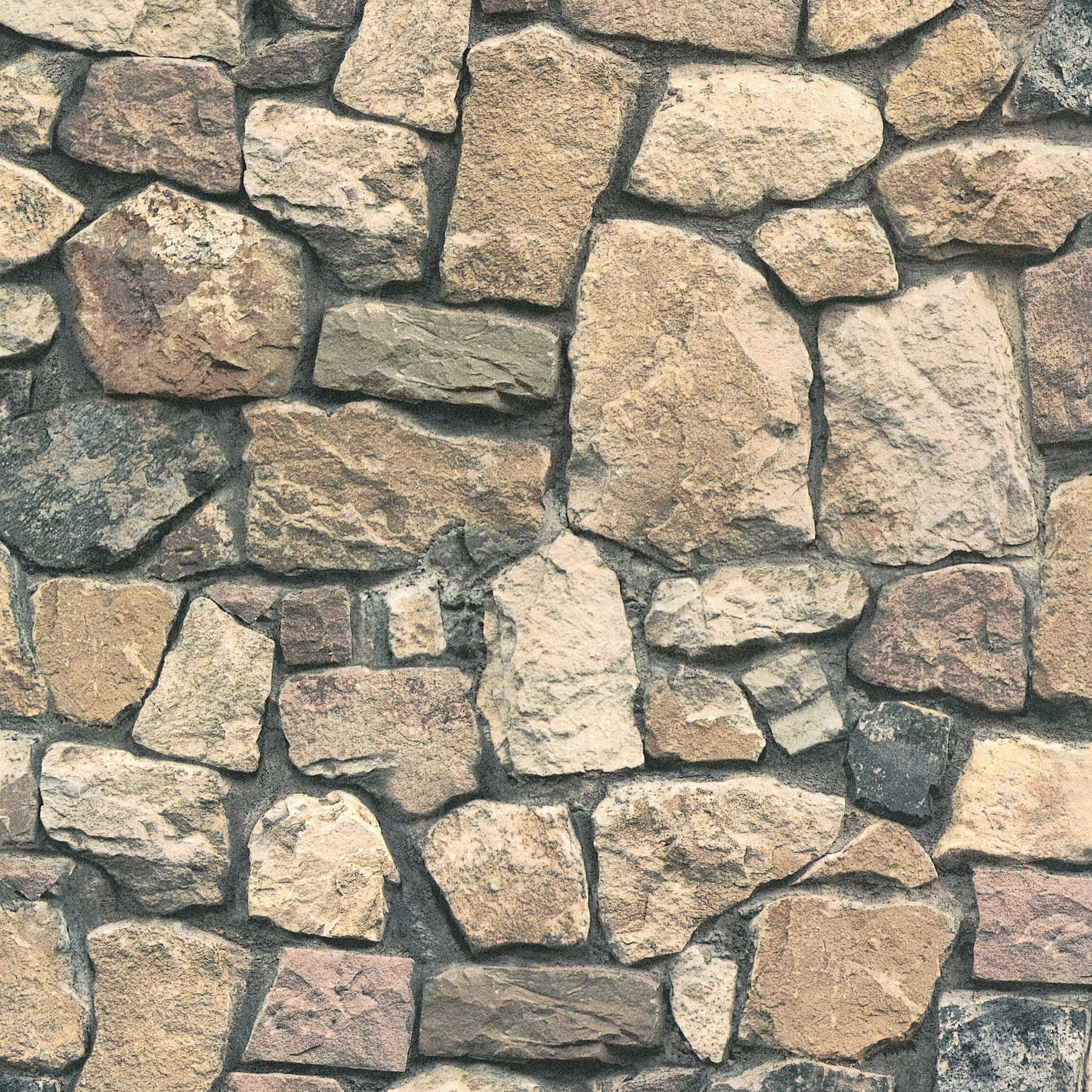 Vliestapete Maueroptik mit 3D Natursteinen – Bunt
