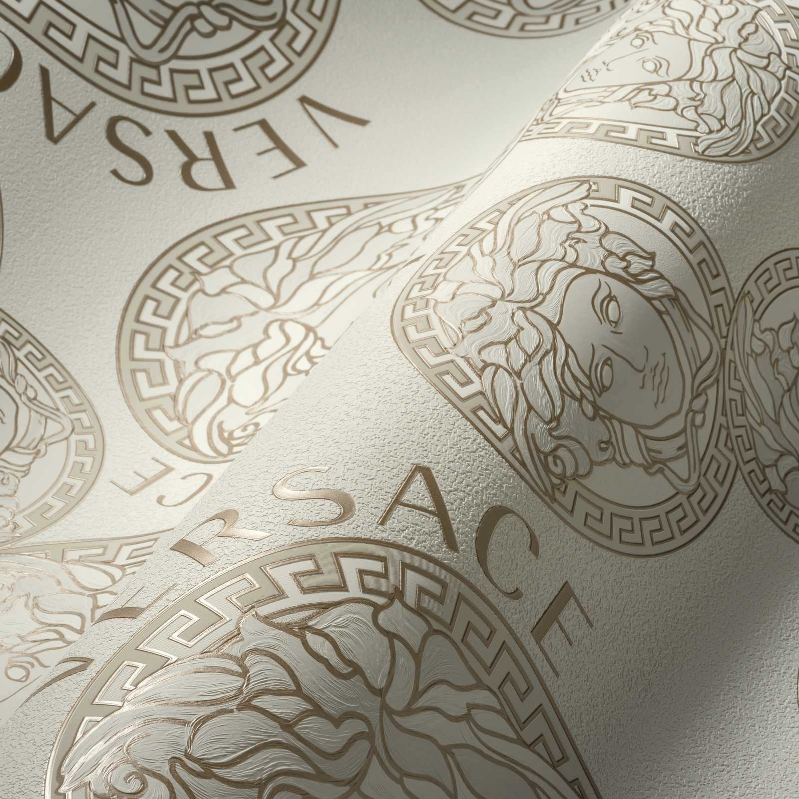             Vliestapete VERSACE mit Medusa Logo – Grau, Metallic
        