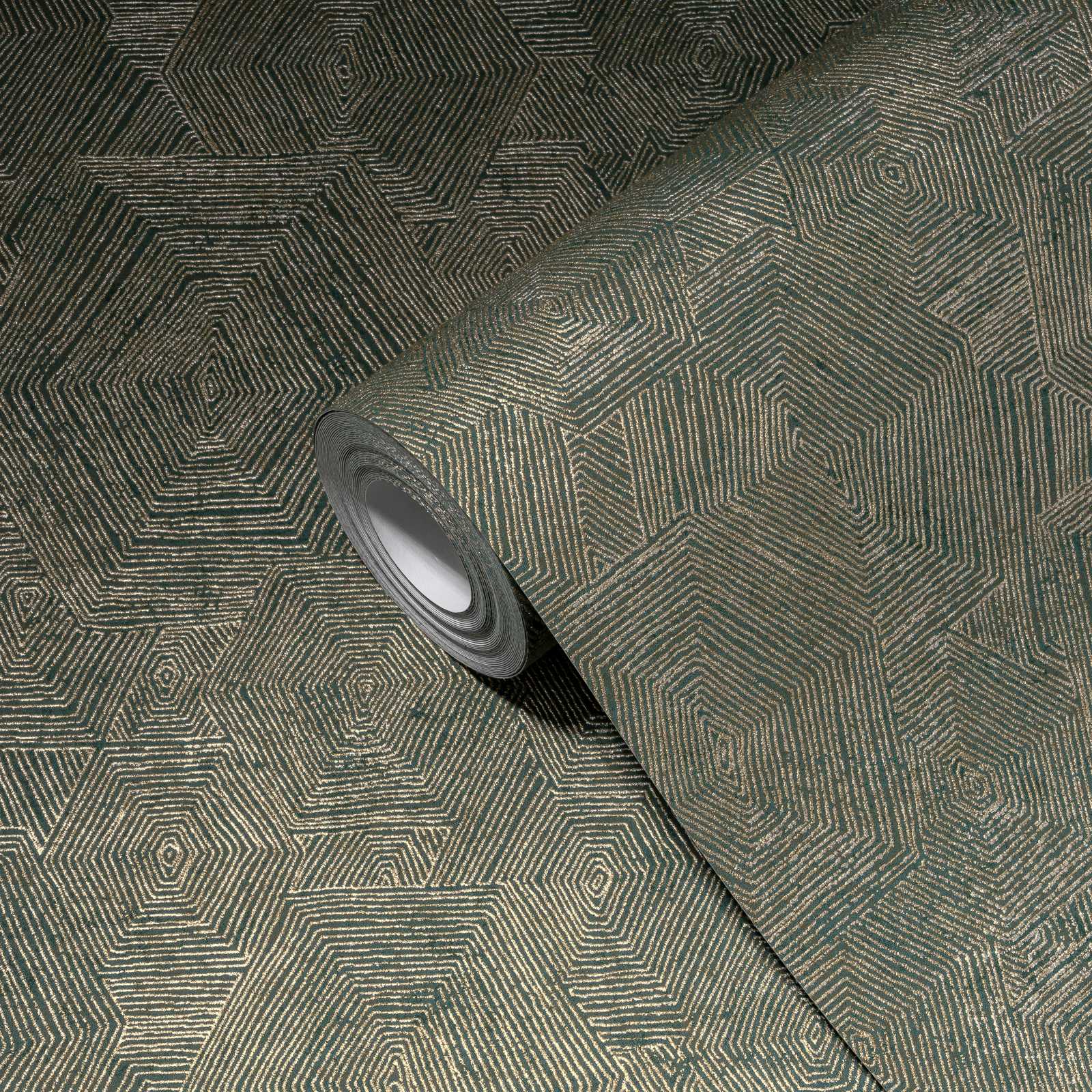            Melierte Tapete mit Grafik Struktur im Ethno Look – Braun, Metallic
        