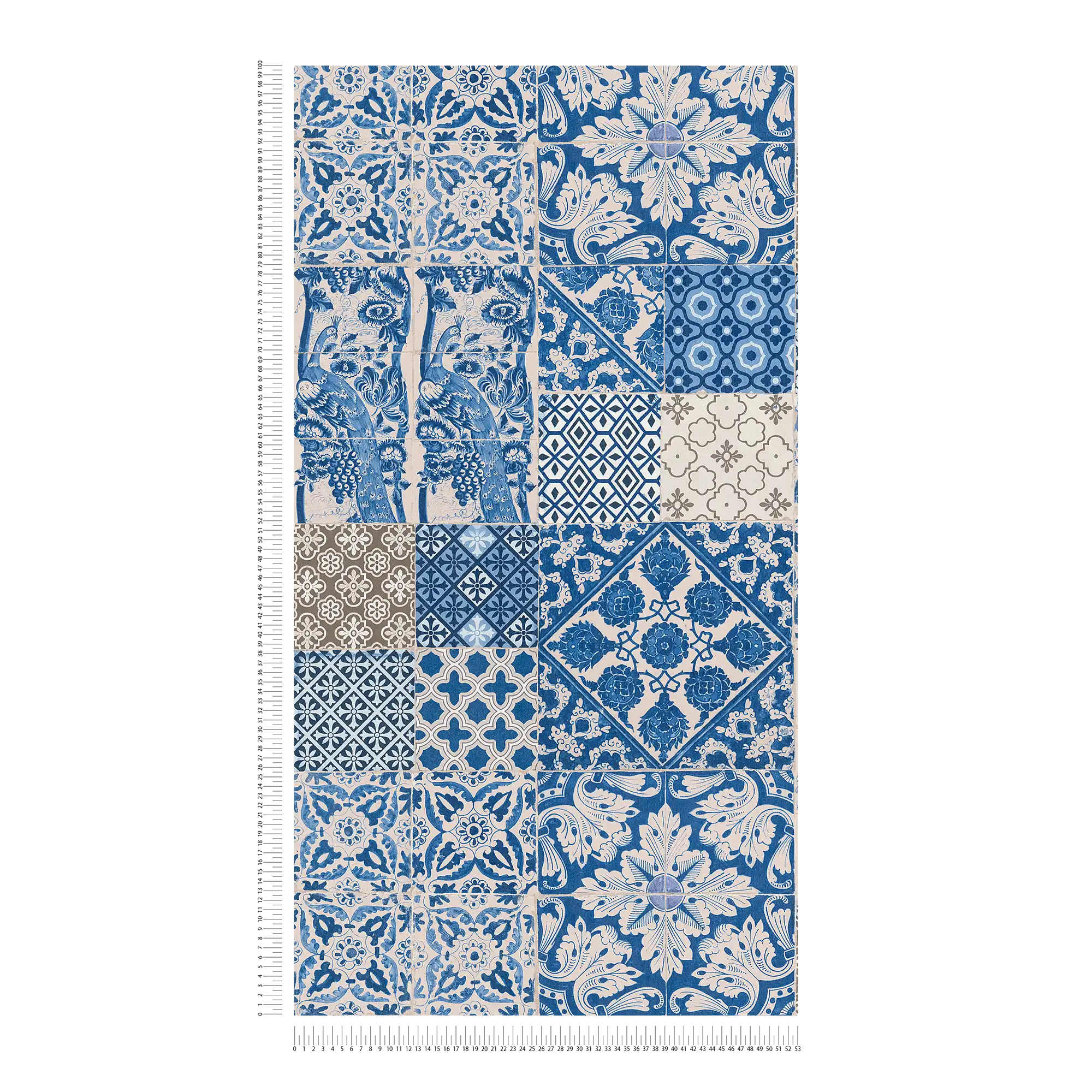             Tapete in Fliesen & Mosaik Design – Blau, Creme, Violett
        