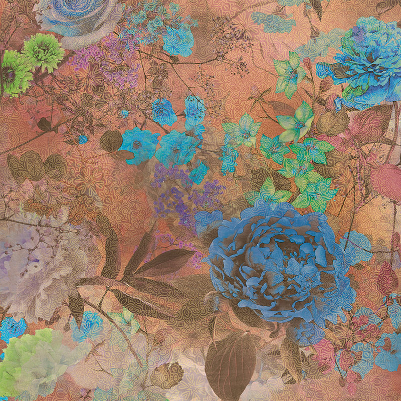         Bunte Fototapete Blüten & Ornamenten – Braun, Blau, Grün
    
