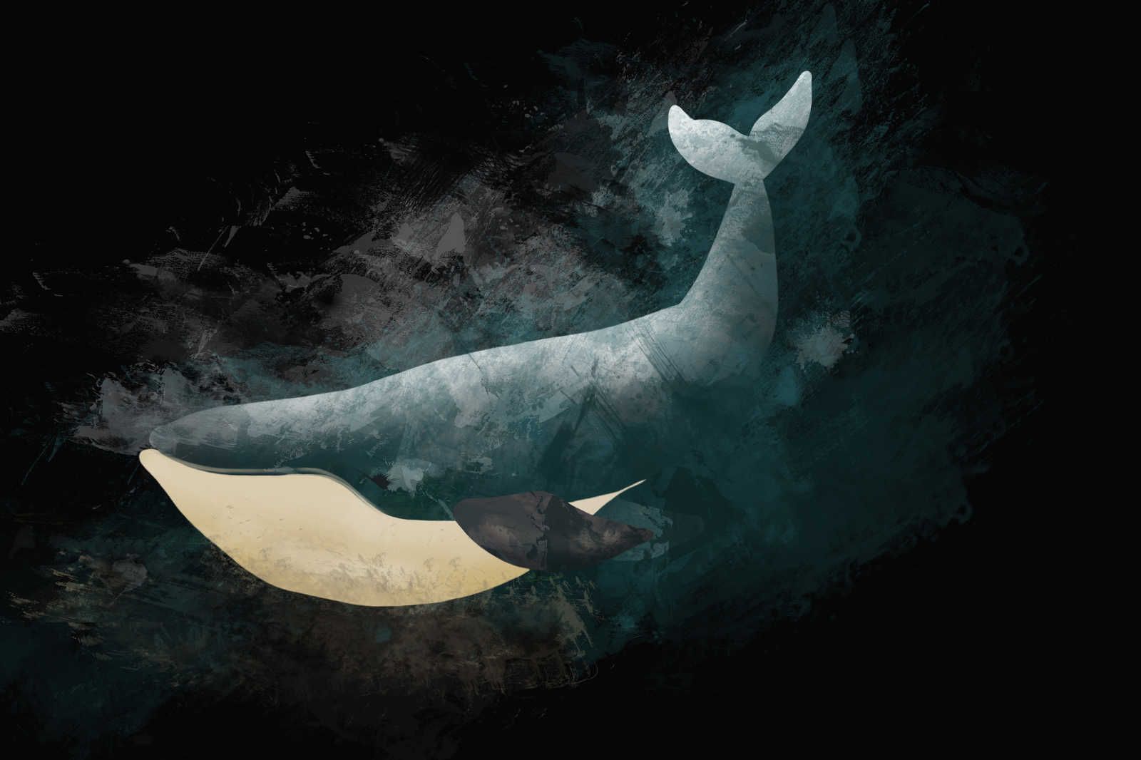             Schwarzes Leinwandbild mit Wal im Zeichen Design – 0,90 m x 0,60 m
        
