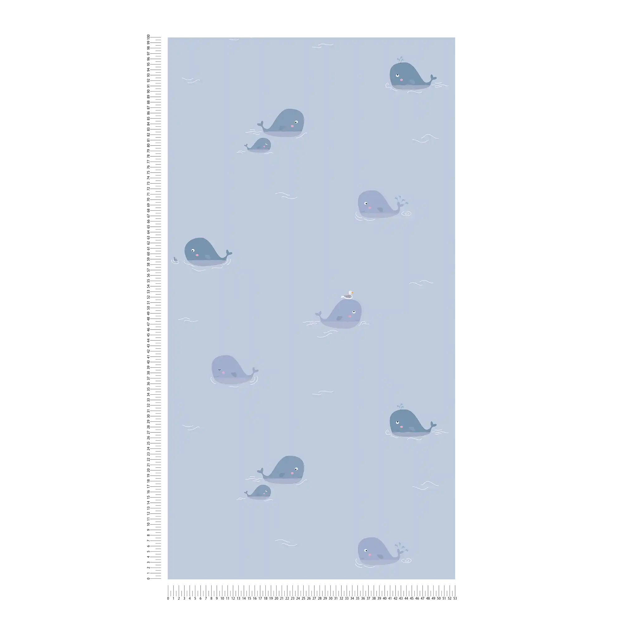             Kinderzimmer Jungen Tapete Wale – Blau, Grau, Weiß
        