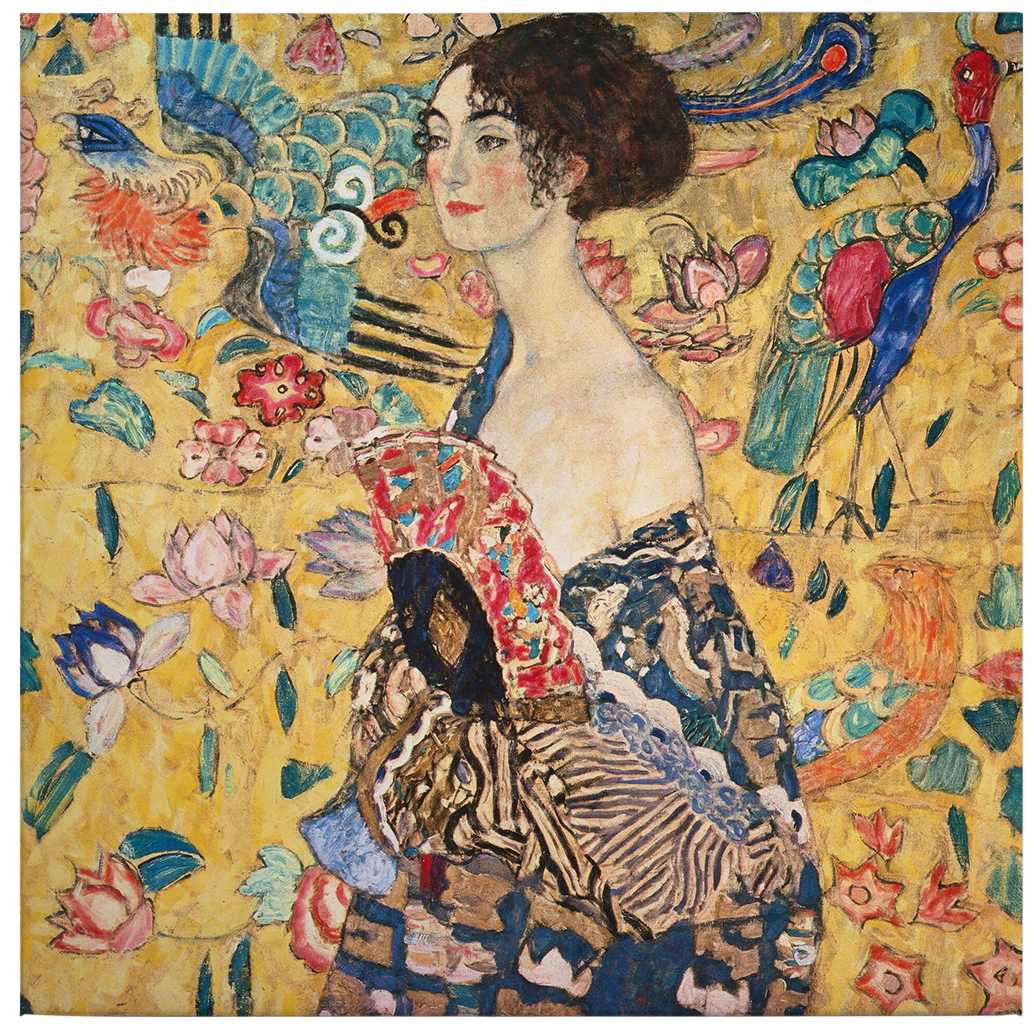             Quadratisches Leinwandbild "Dame mit Fächer" von Klimt – 0,50 m x 0,50 m
        